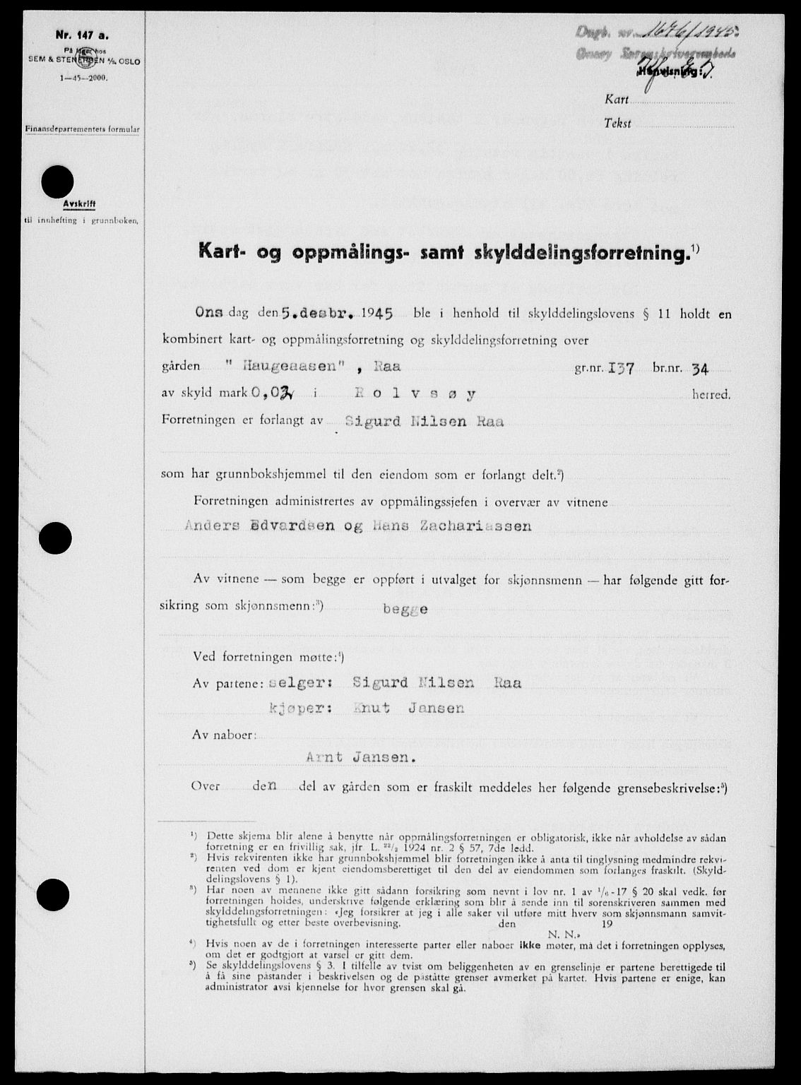 Onsøy sorenskriveri, SAO/A-10474/G/Ga/Gab/L0015: Mortgage book no. II A-15, 1945-1946, Diary no: : 1676/1945