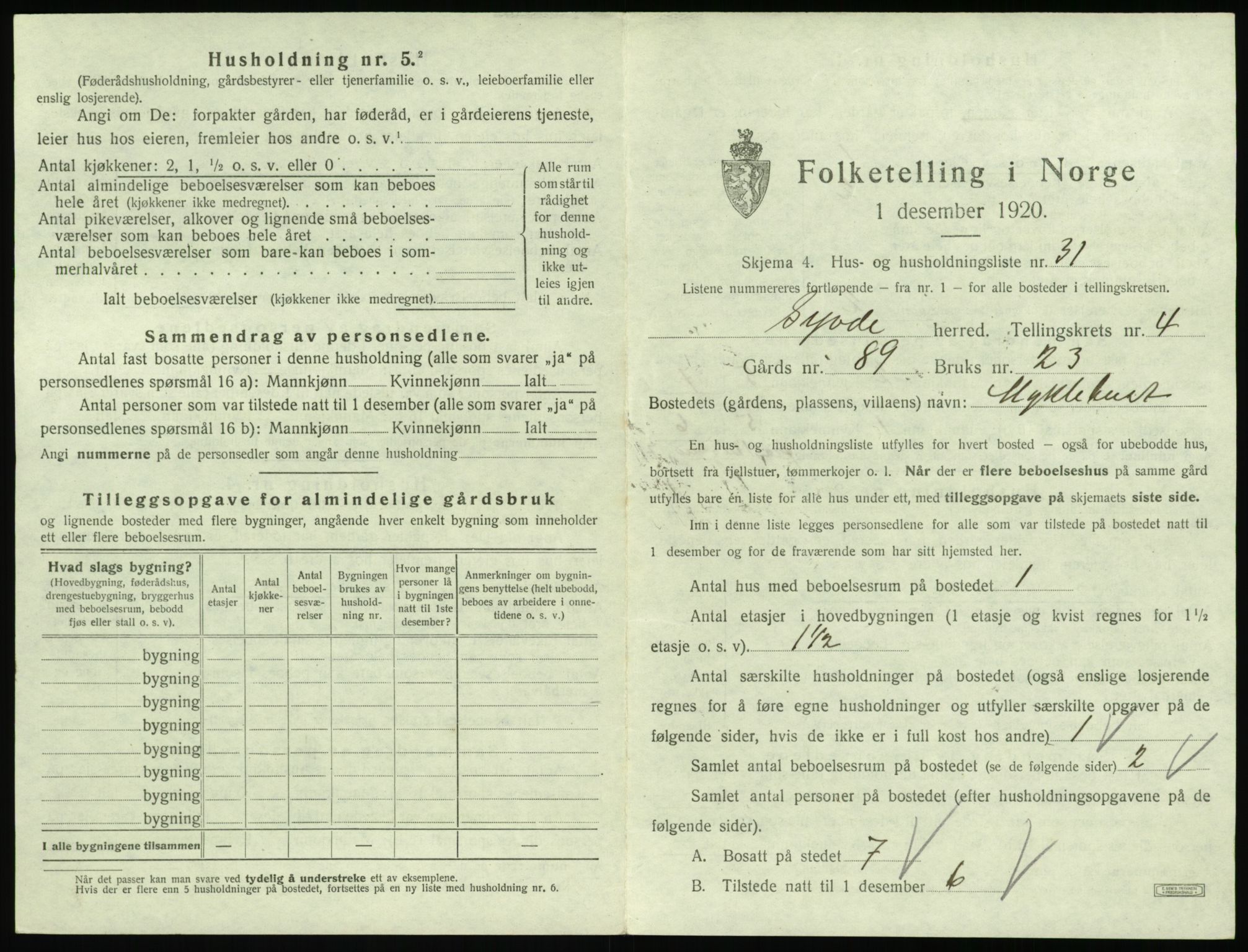 SAT, 1920 census for Syvde, 1920, p. 240