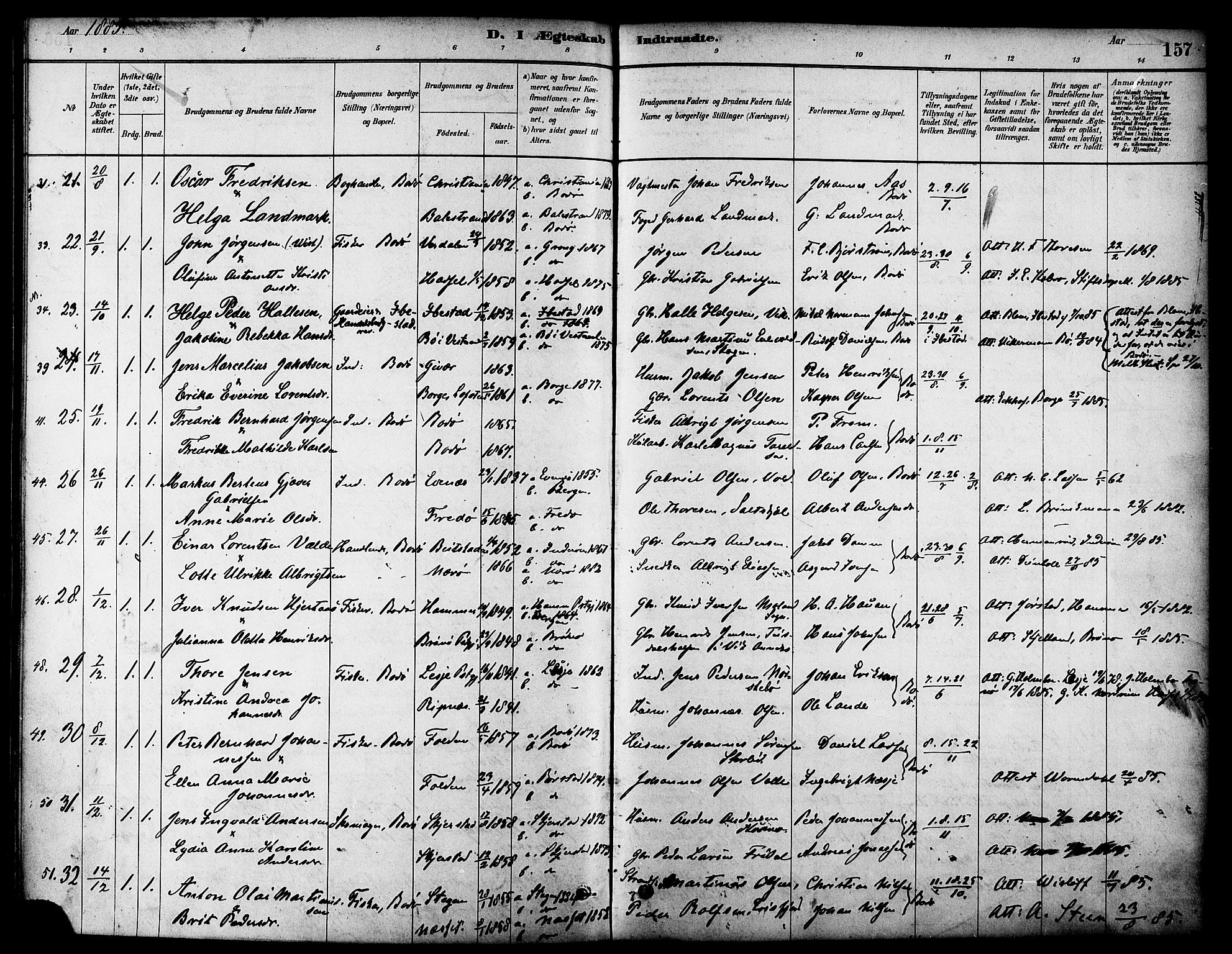Ministerialprotokoller, klokkerbøker og fødselsregistre - Nordland, SAT/A-1459/801/L0030: Parish register (copy) no. 801C05, 1879-1887, p. 157