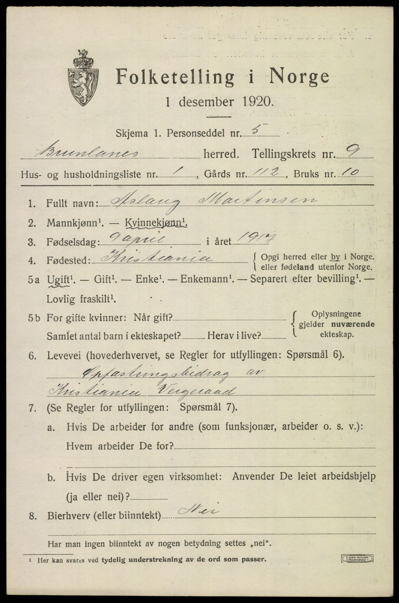 SAKO, 1920 census for Brunlanes, 1920, p. 7875