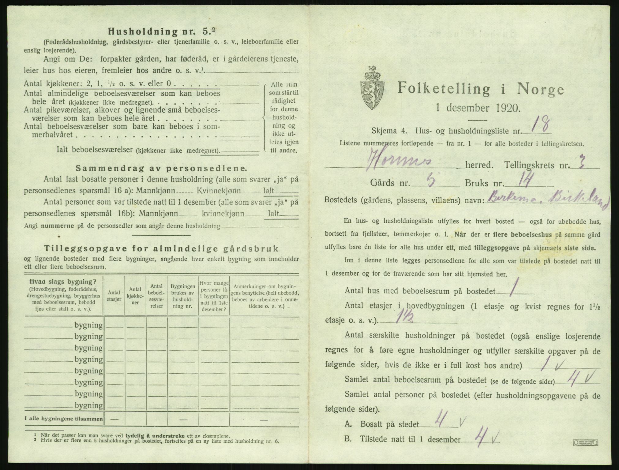 SAK, 1920 census for Hornnes, 1920, p. 151