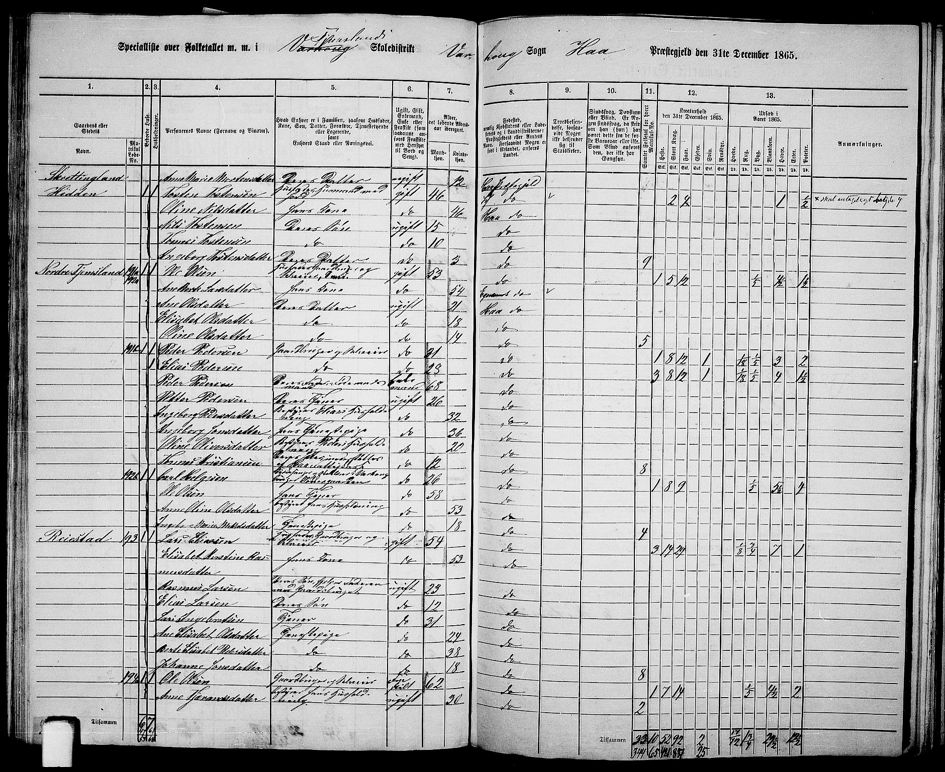 RA, 1865 census for Hå, 1865, p. 80