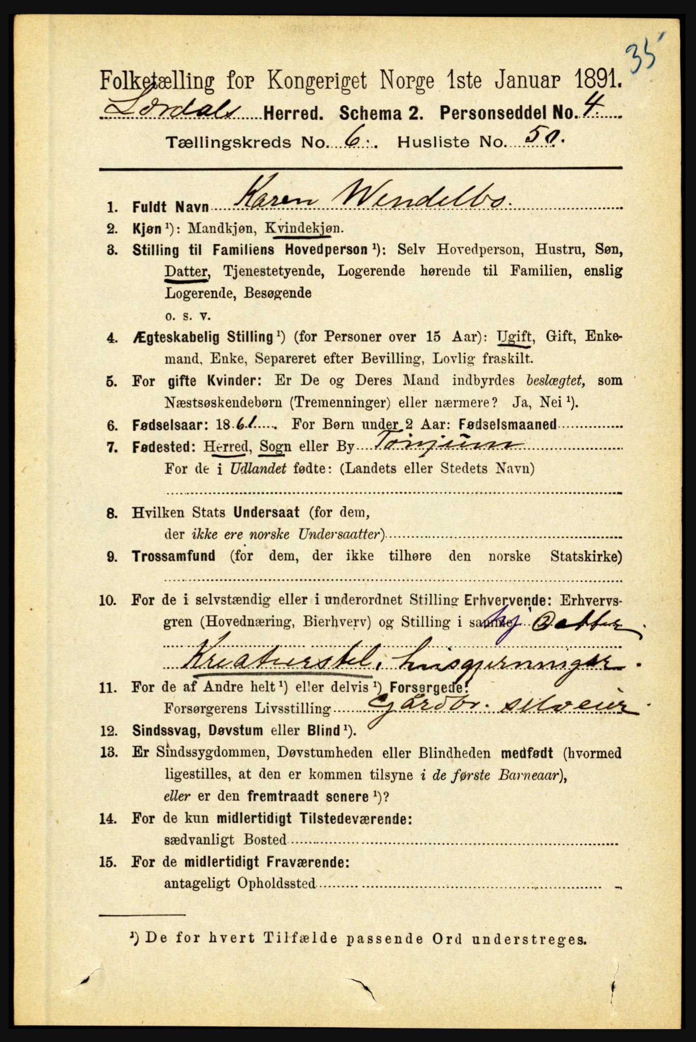 RA, 1891 census for 1422 Lærdal, 1891, p. 723