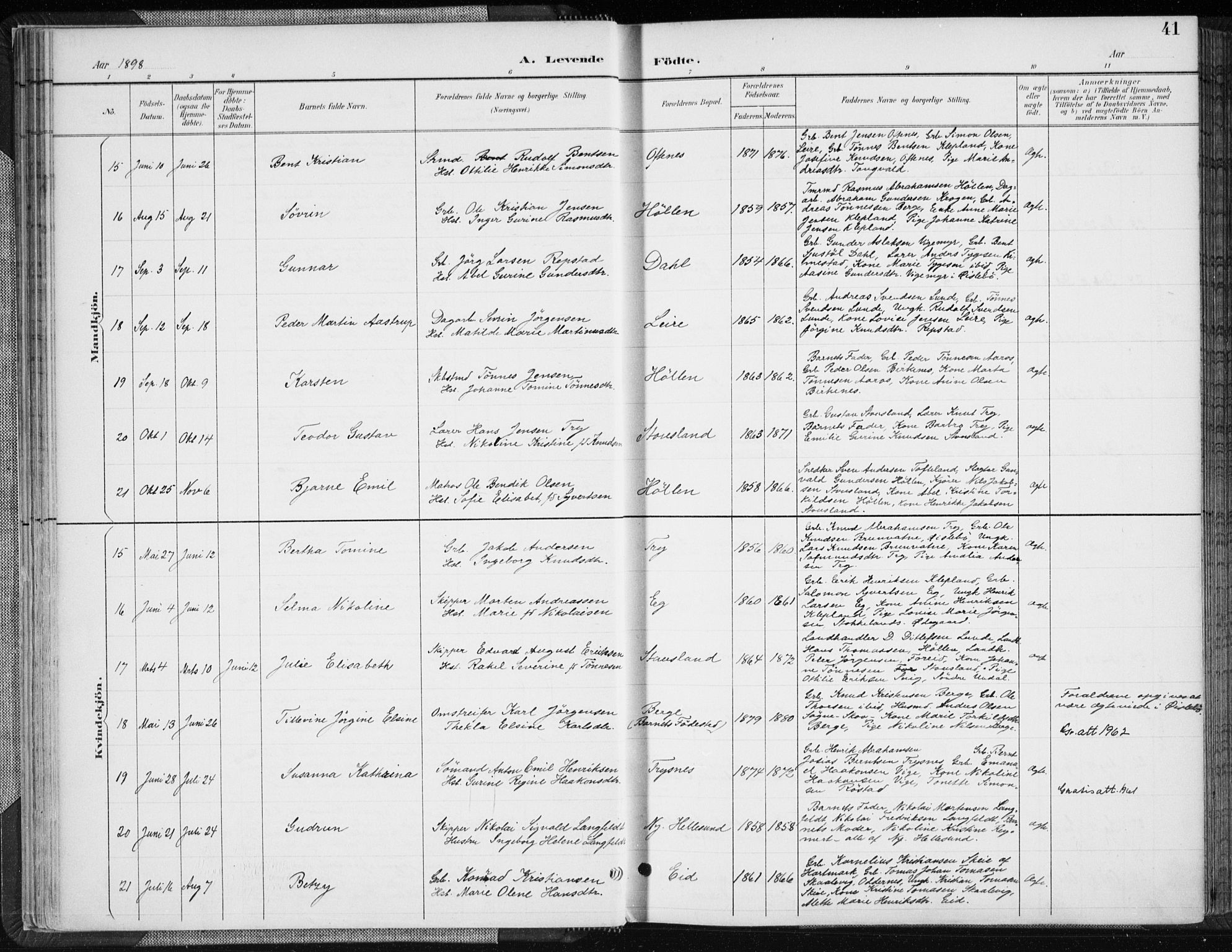 Søgne sokneprestkontor, AV/SAK-1111-0037/F/Fa/Fab/L0013: Parish register (official) no. A 13, 1892-1911, p. 41