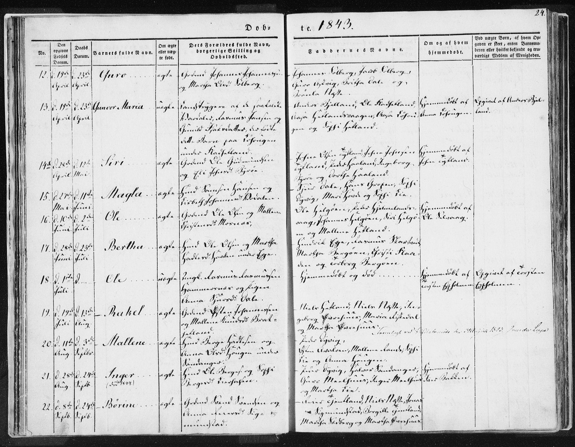 Hjelmeland sokneprestkontor, SAST/A-101843/01/IV/L0007: Parish register (official) no. A 7, 1834-1850, p. 24