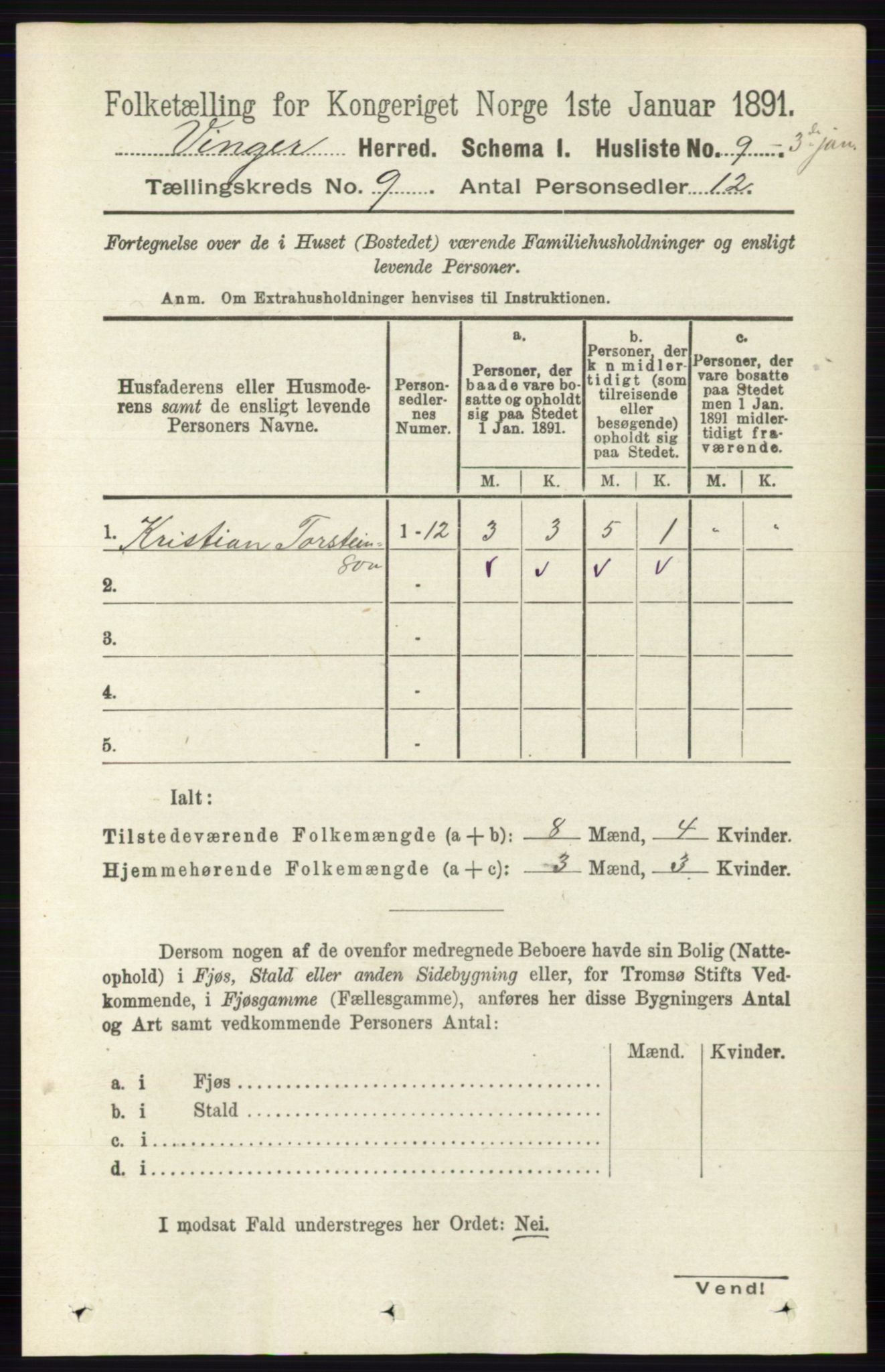 RA, 1891 census for 0421 Vinger, 1891, p. 4291