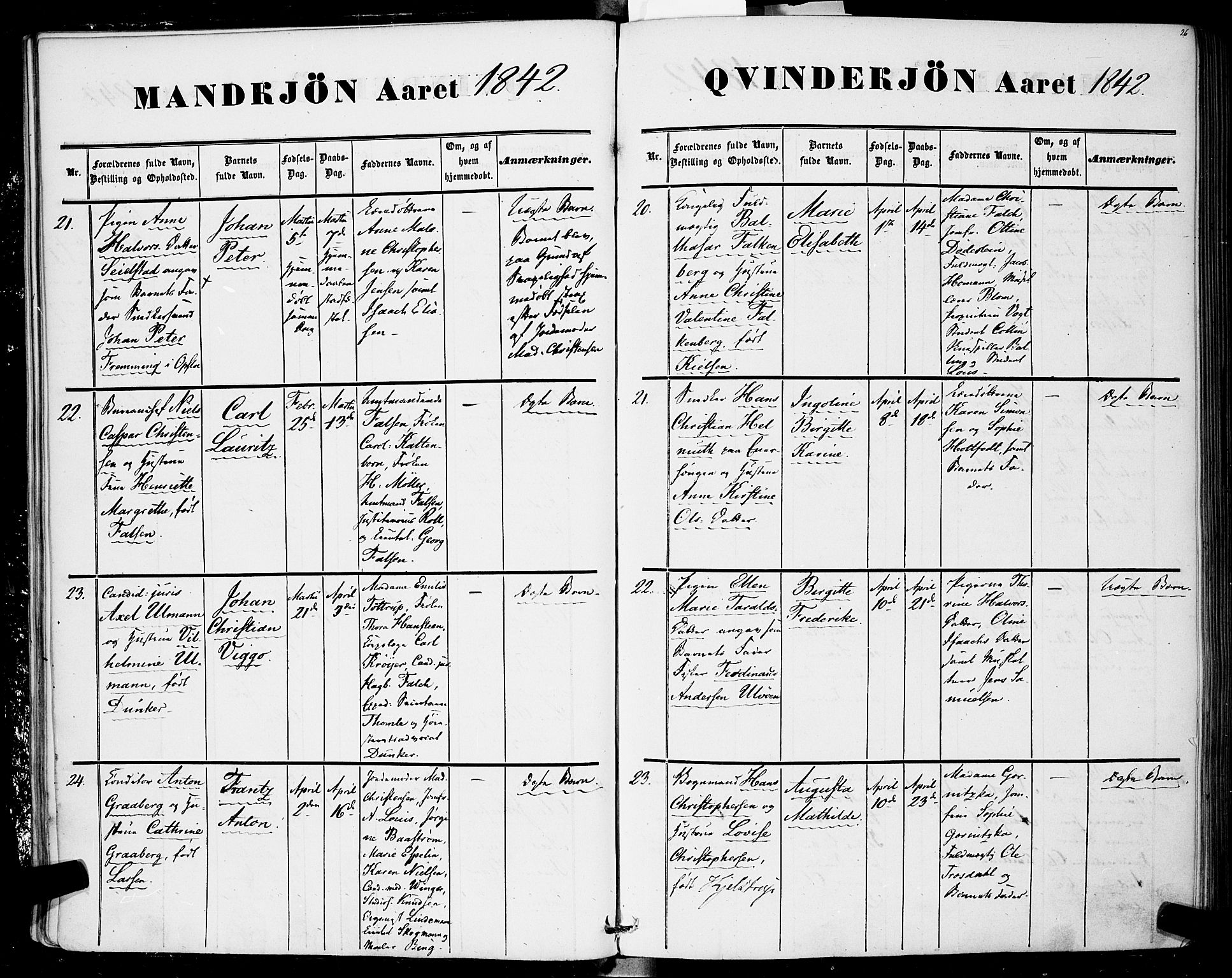 Rikshospitalet prestekontor Kirkebøker, AV/SAO-A-10309b/F/L0003: Parish register (official) no. 3, 1841-1853, p. 26