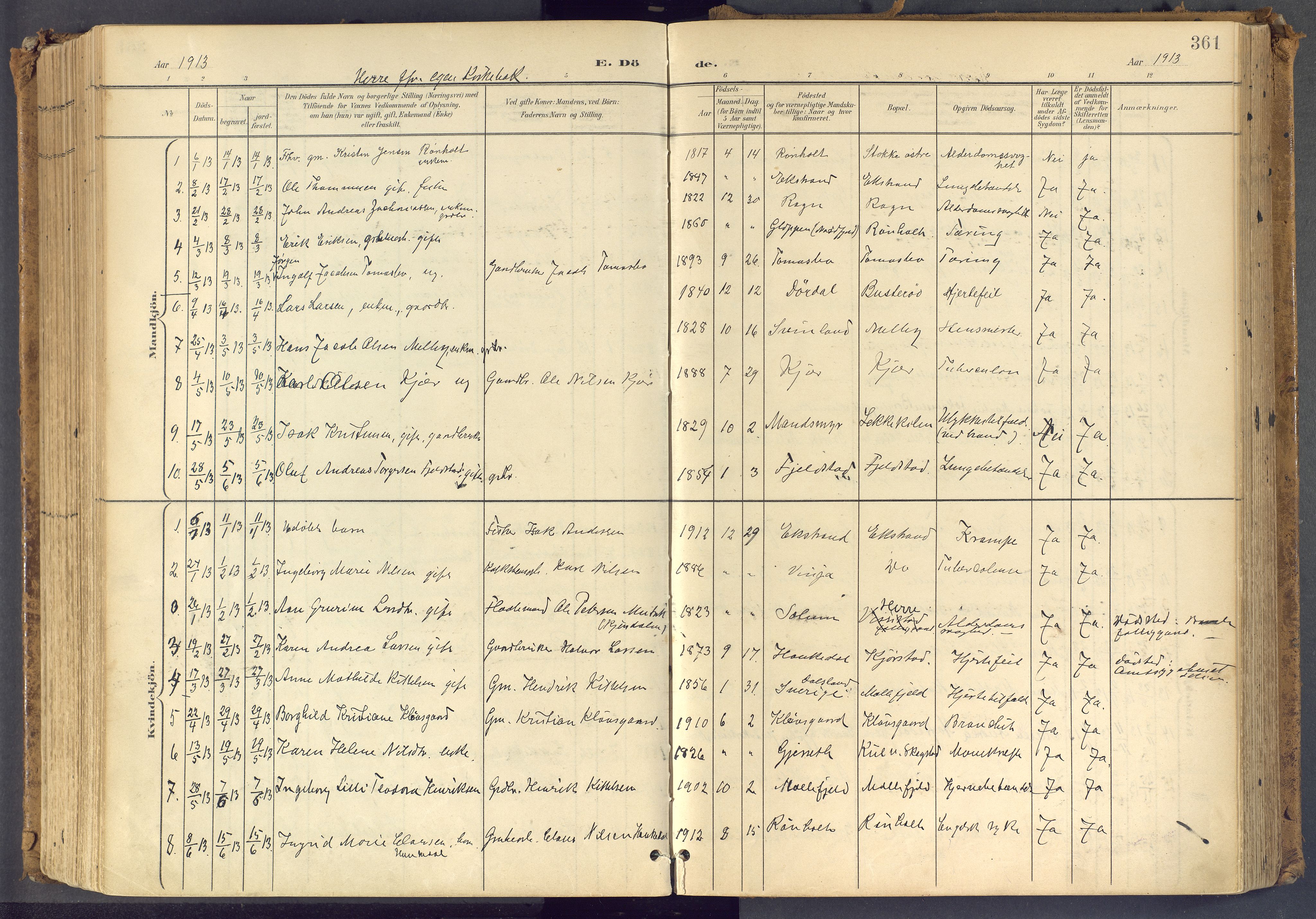 Bamble kirkebøker, SAKO/A-253/F/Fa/L0009: Parish register (official) no. I 9, 1901-1917, p. 361
