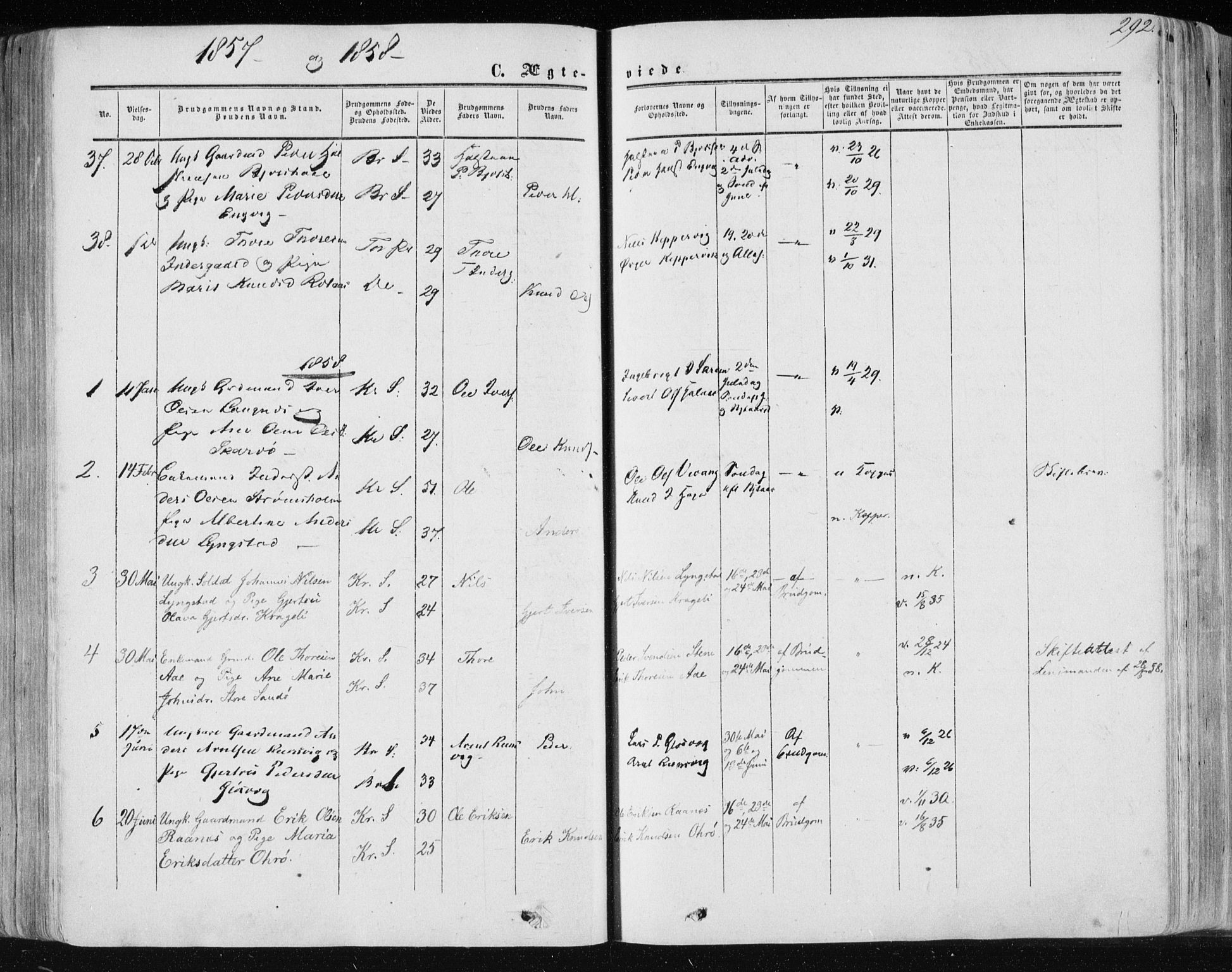 Ministerialprotokoller, klokkerbøker og fødselsregistre - Møre og Romsdal, SAT/A-1454/568/L0804: Parish register (official) no. 568A11, 1854-1868, p. 292