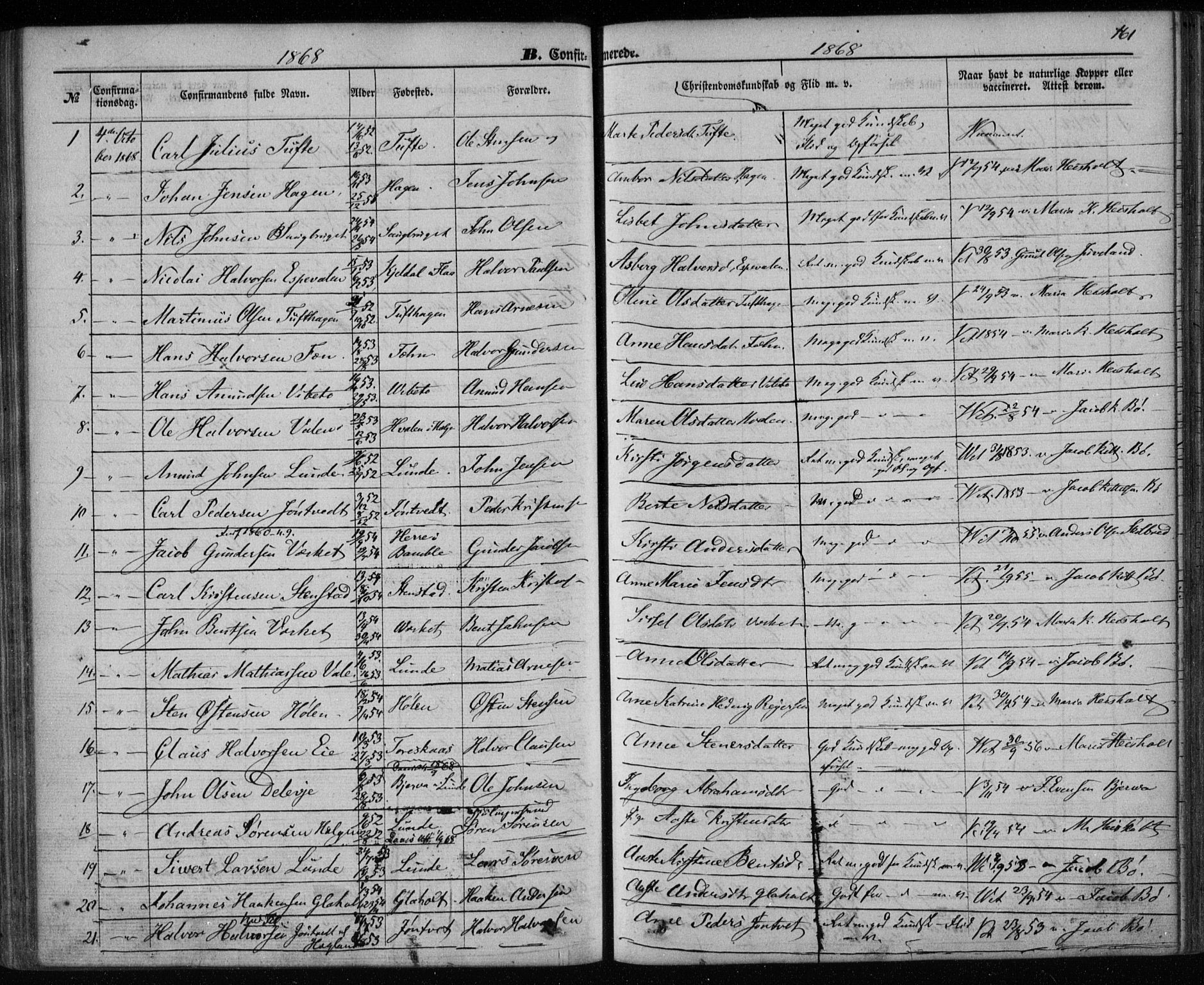 Holla kirkebøker, SAKO/A-272/F/Fa/L0006: Parish register (official) no. 6, 1861-1869, p. 161