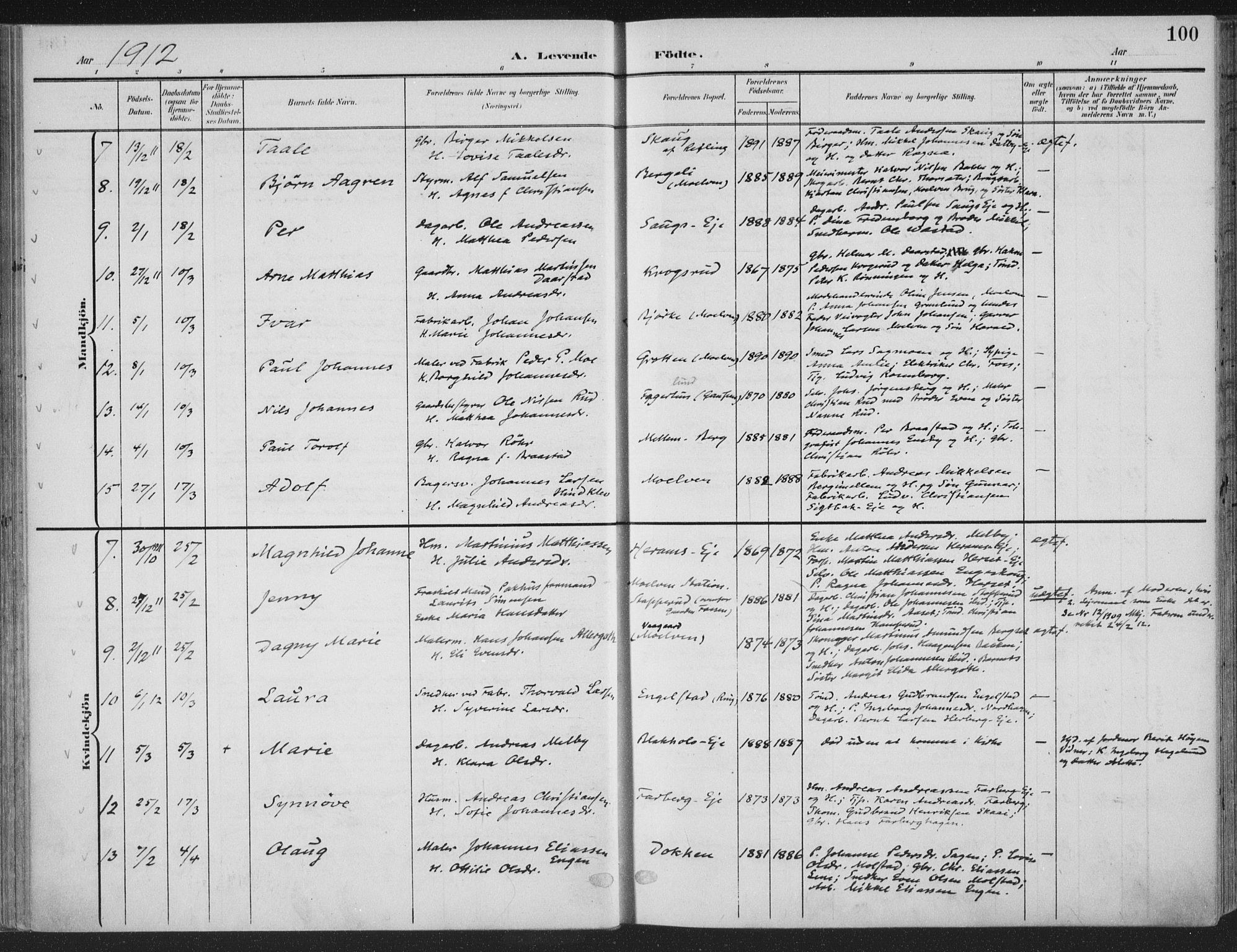Ringsaker prestekontor, AV/SAH-PREST-014/K/Ka/L0018: Parish register (official) no. 18, 1903-1912, p. 100