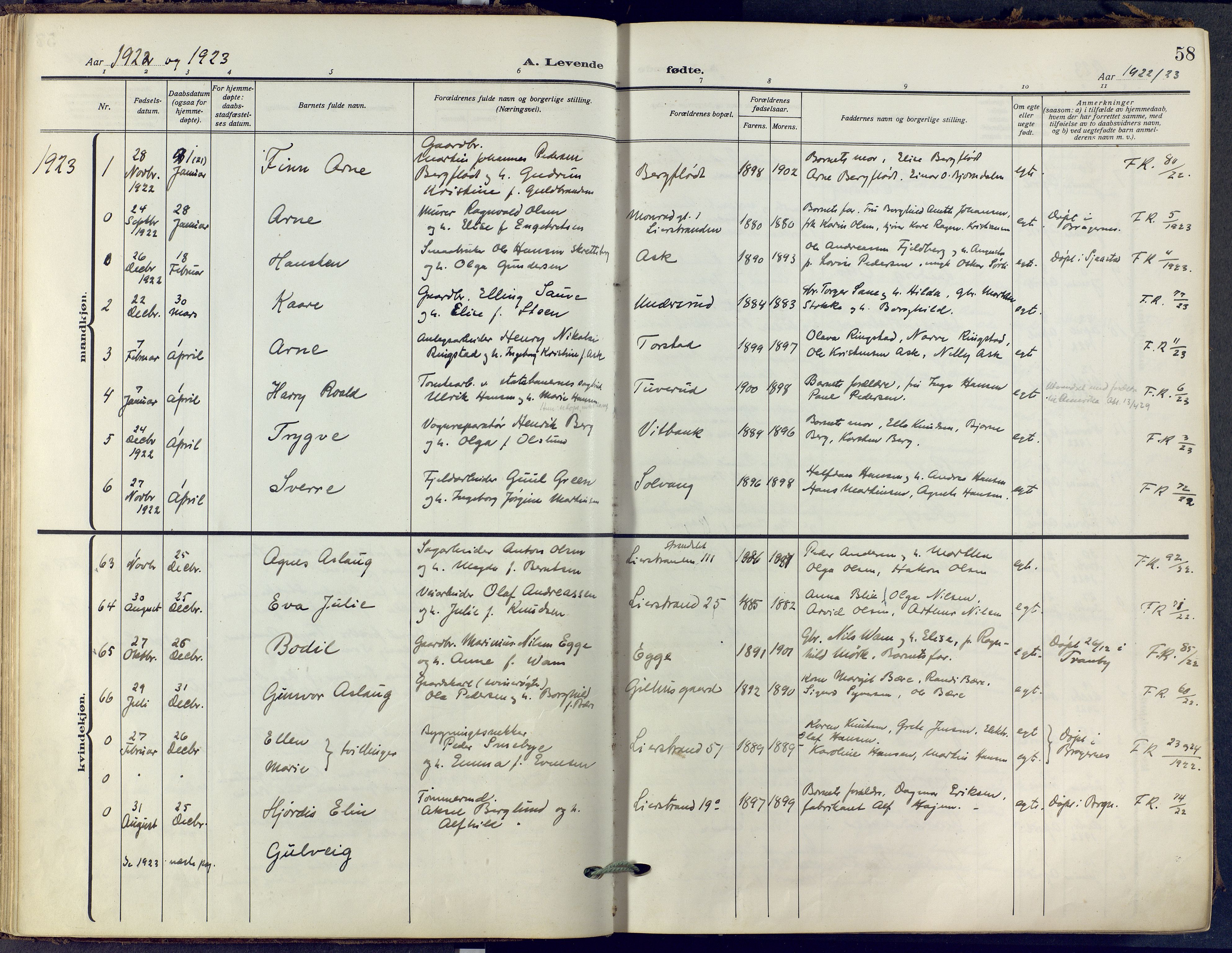 Lier kirkebøker, SAKO/A-230/F/Fa/L0019: Parish register (official) no. I 19, 1918-1928, p. 58