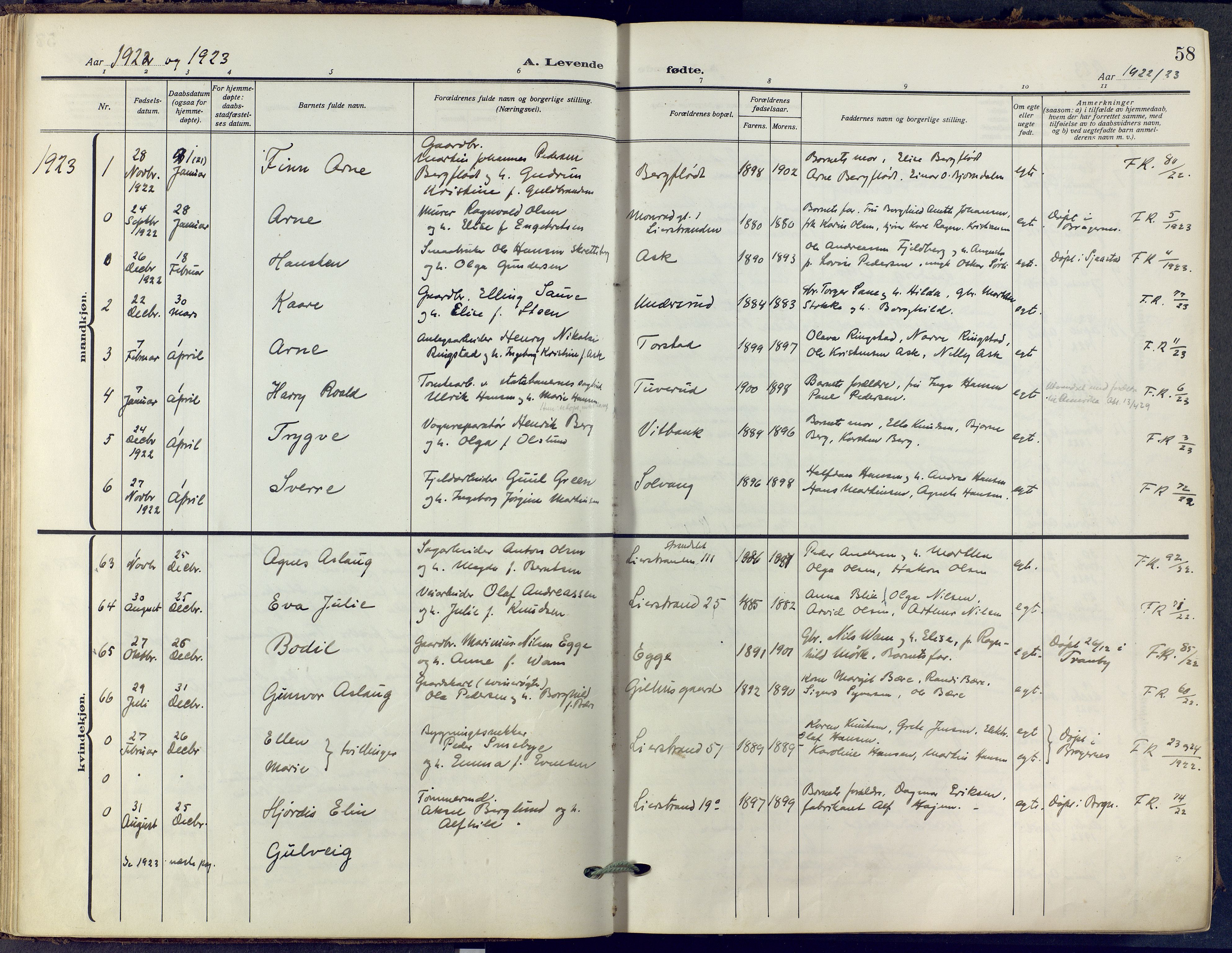 Lier kirkebøker, AV/SAKO-A-230/F/Fa/L0019: Parish register (official) no. I 19, 1918-1928, p. 58