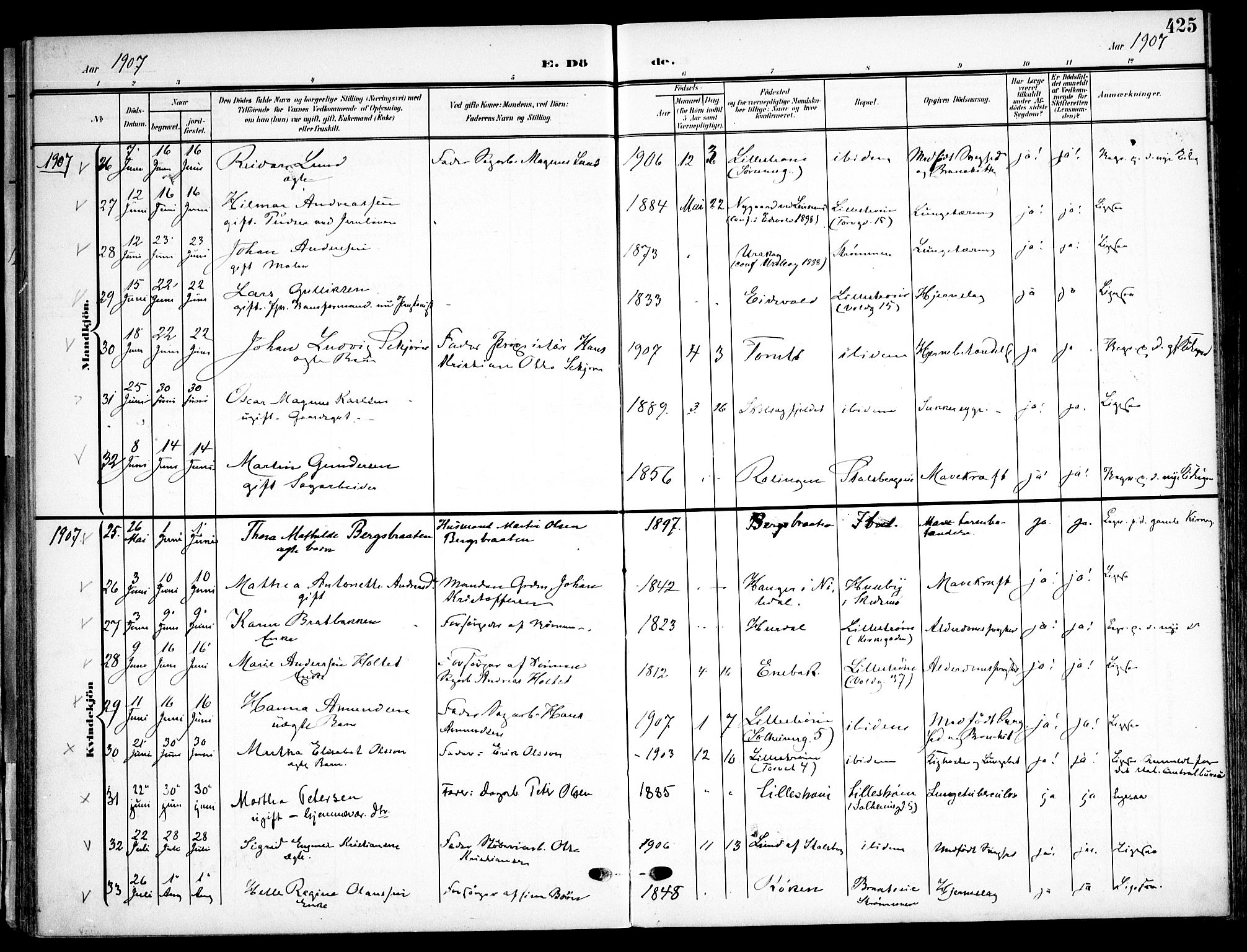 Skedsmo prestekontor Kirkebøker, SAO/A-10033a/F/Fa/L0015: Parish register (official) no. I 15, 1902-1917, p. 425