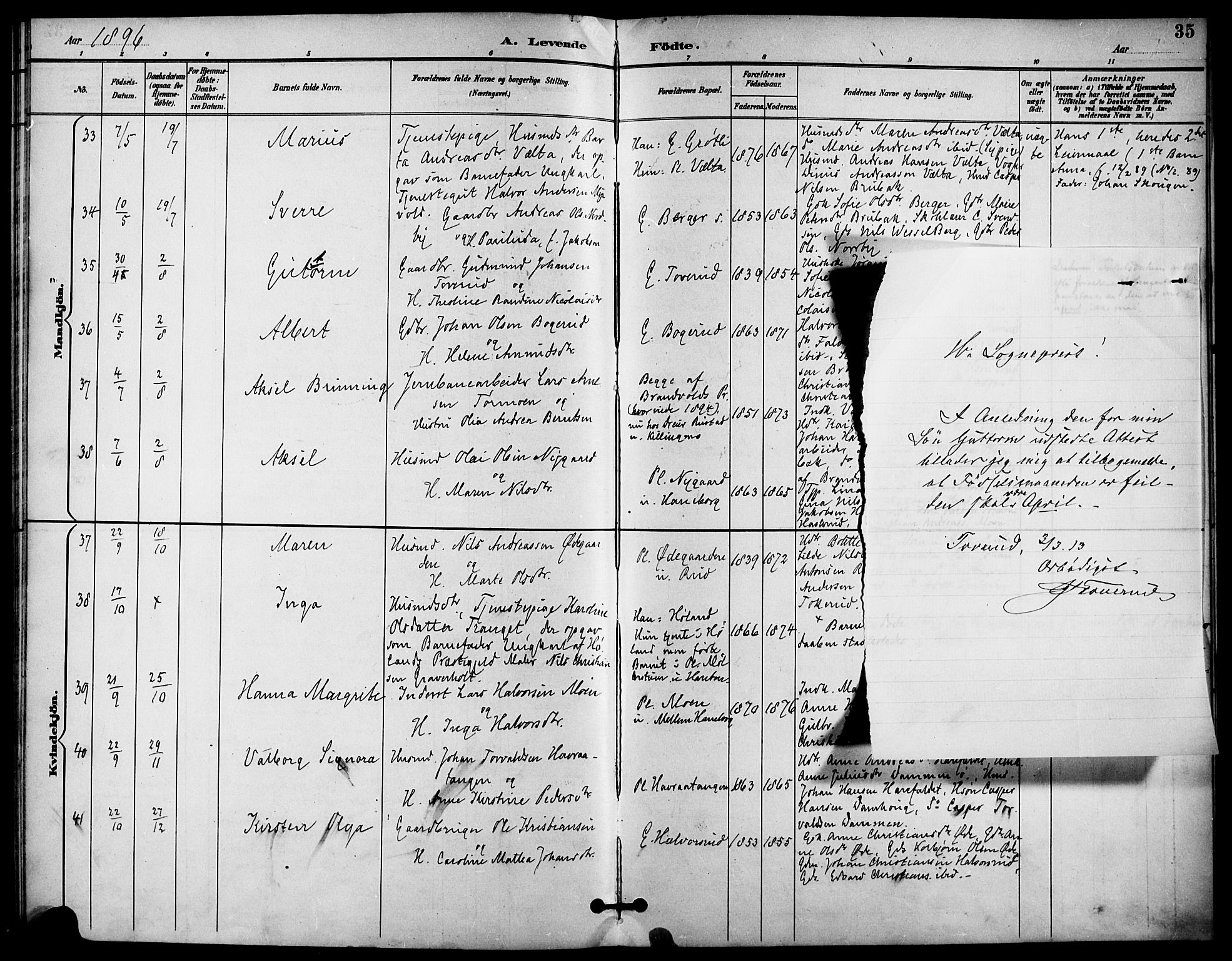 Aurskog prestekontor Kirkebøker, SAO/A-10304a/F/Fa/L0009: Parish register (official) no. I 9, 1891-1898, p. 35
