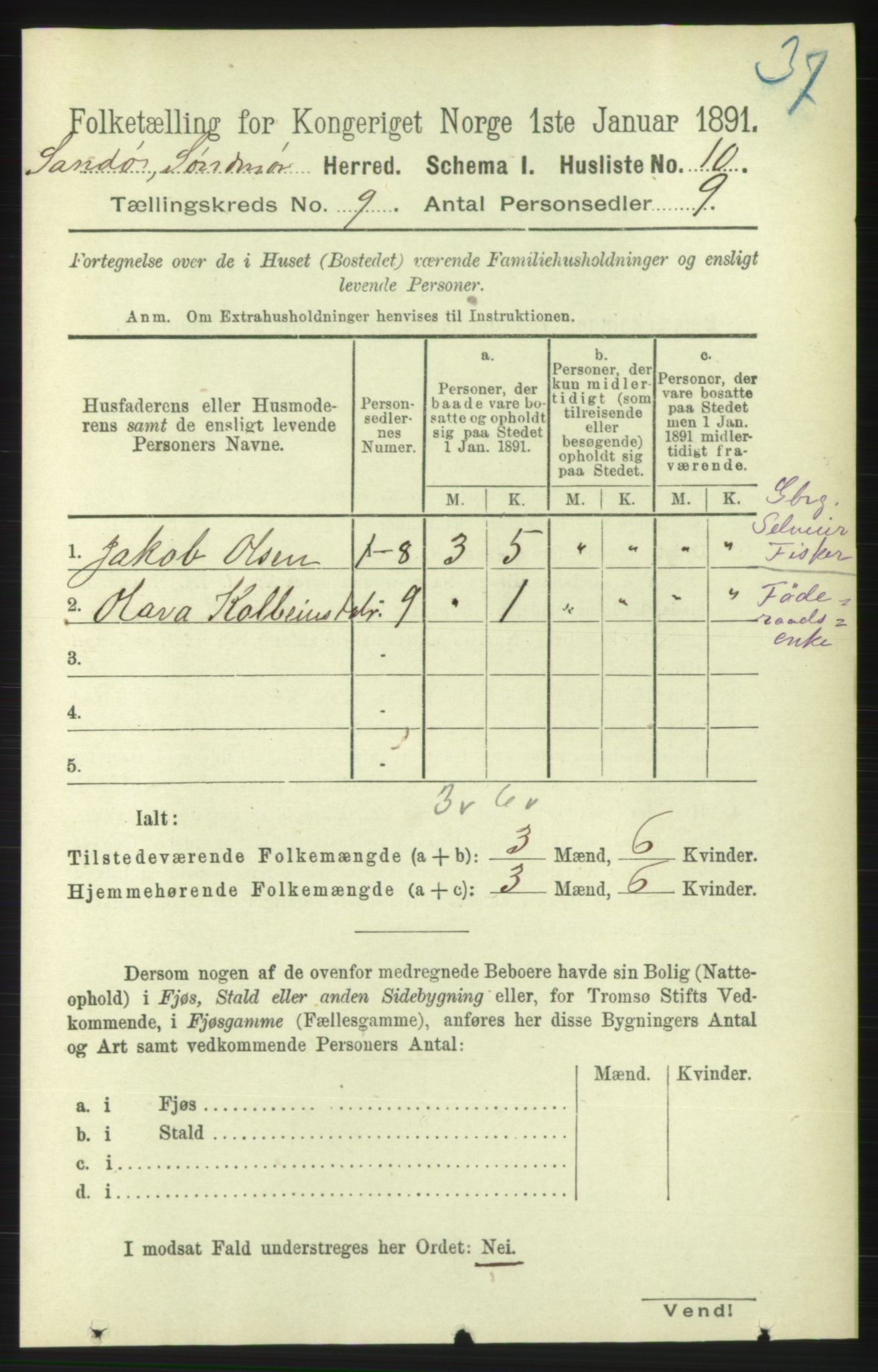 RA, 1891 census for 1514 Sande, 1891, p. 1456