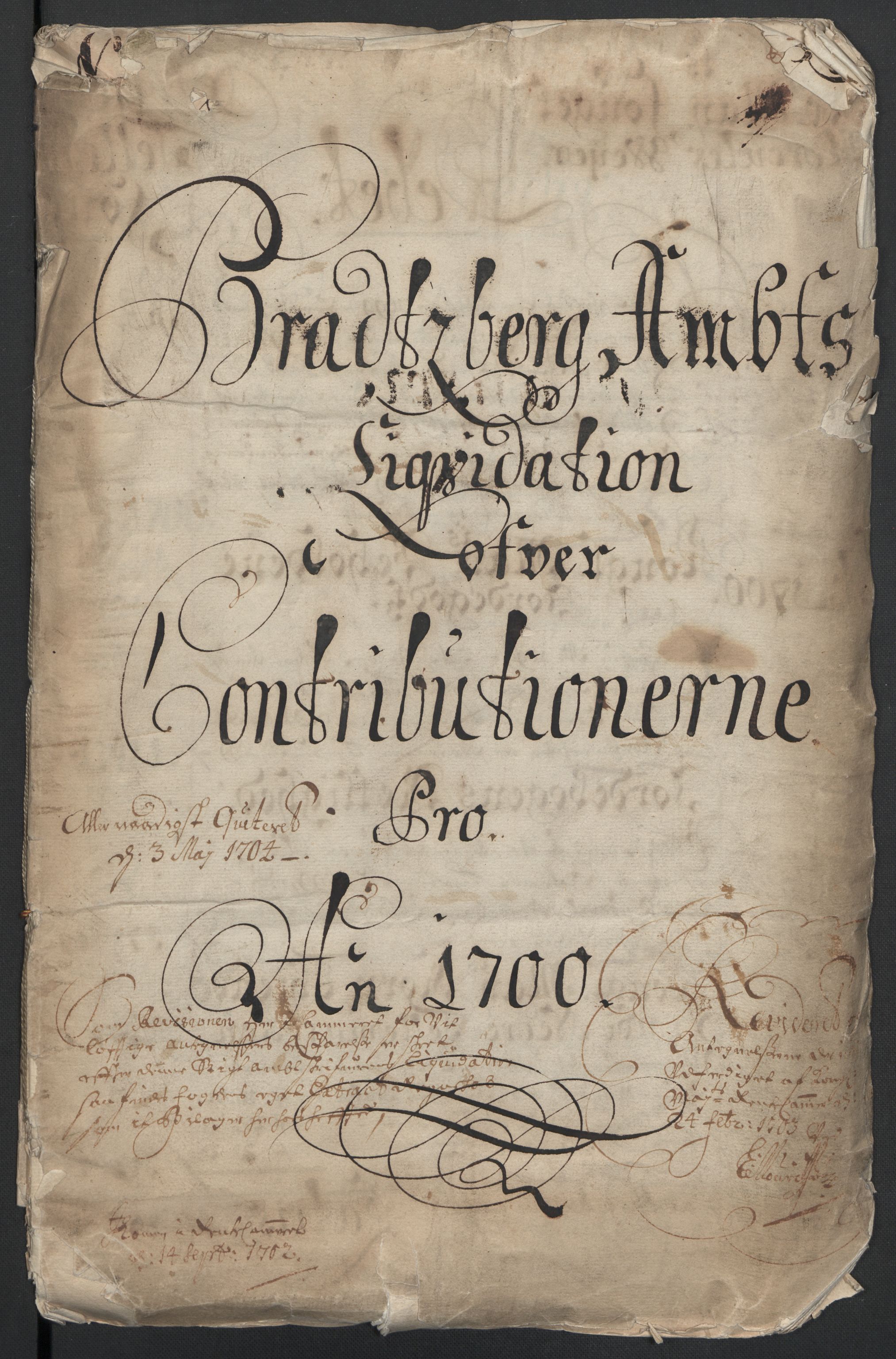 Rentekammeret inntil 1814, Reviderte regnskaper, Fogderegnskap, AV/RA-EA-4092/R36/L2103: Fogderegnskap Øvre og Nedre Telemark og Bamble, 1700, p. 3
