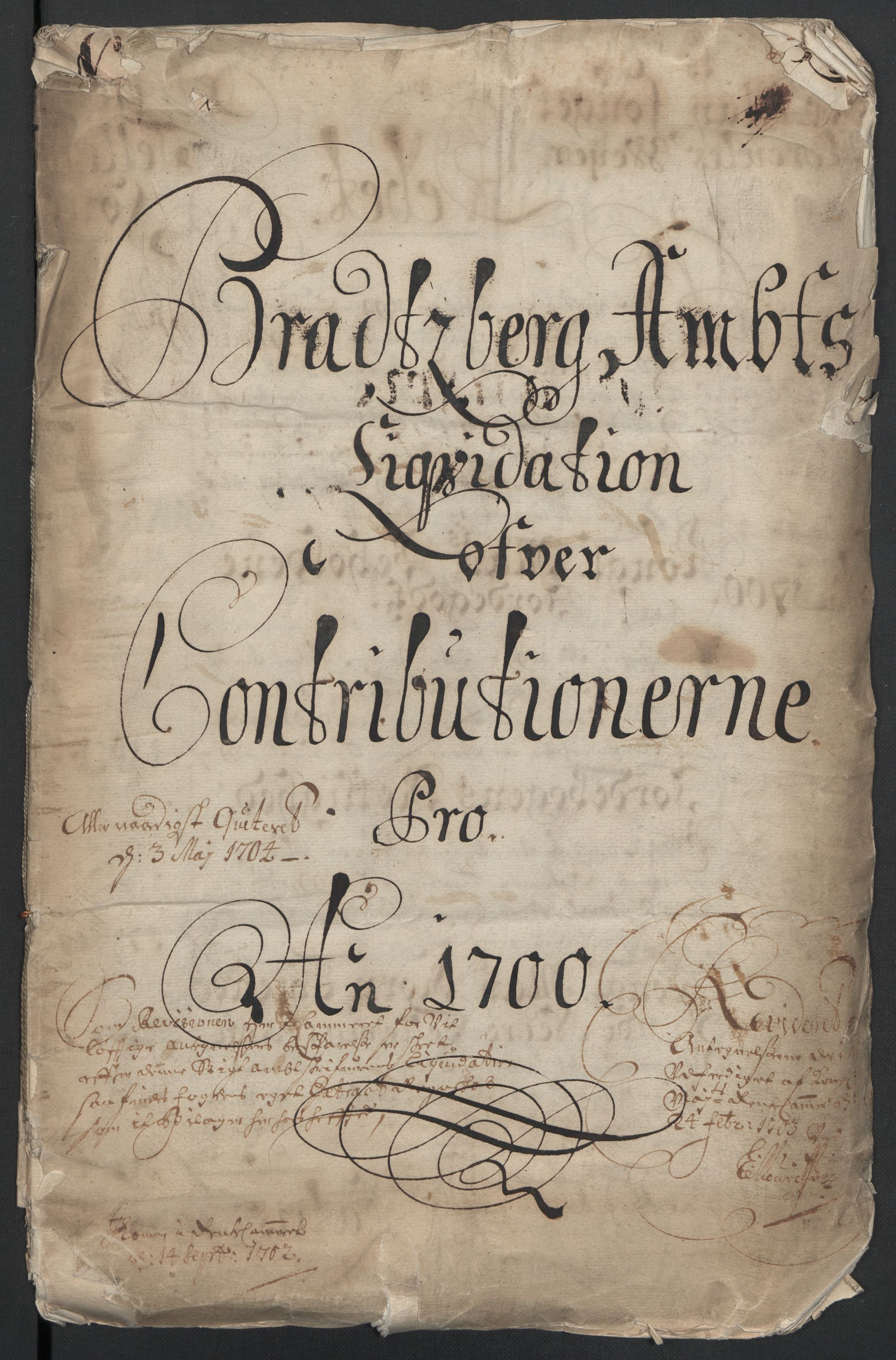 Rentekammeret inntil 1814, Reviderte regnskaper, Fogderegnskap, RA/EA-4092/R36/L2103: Fogderegnskap Øvre og Nedre Telemark og Bamble, 1700, p. 3