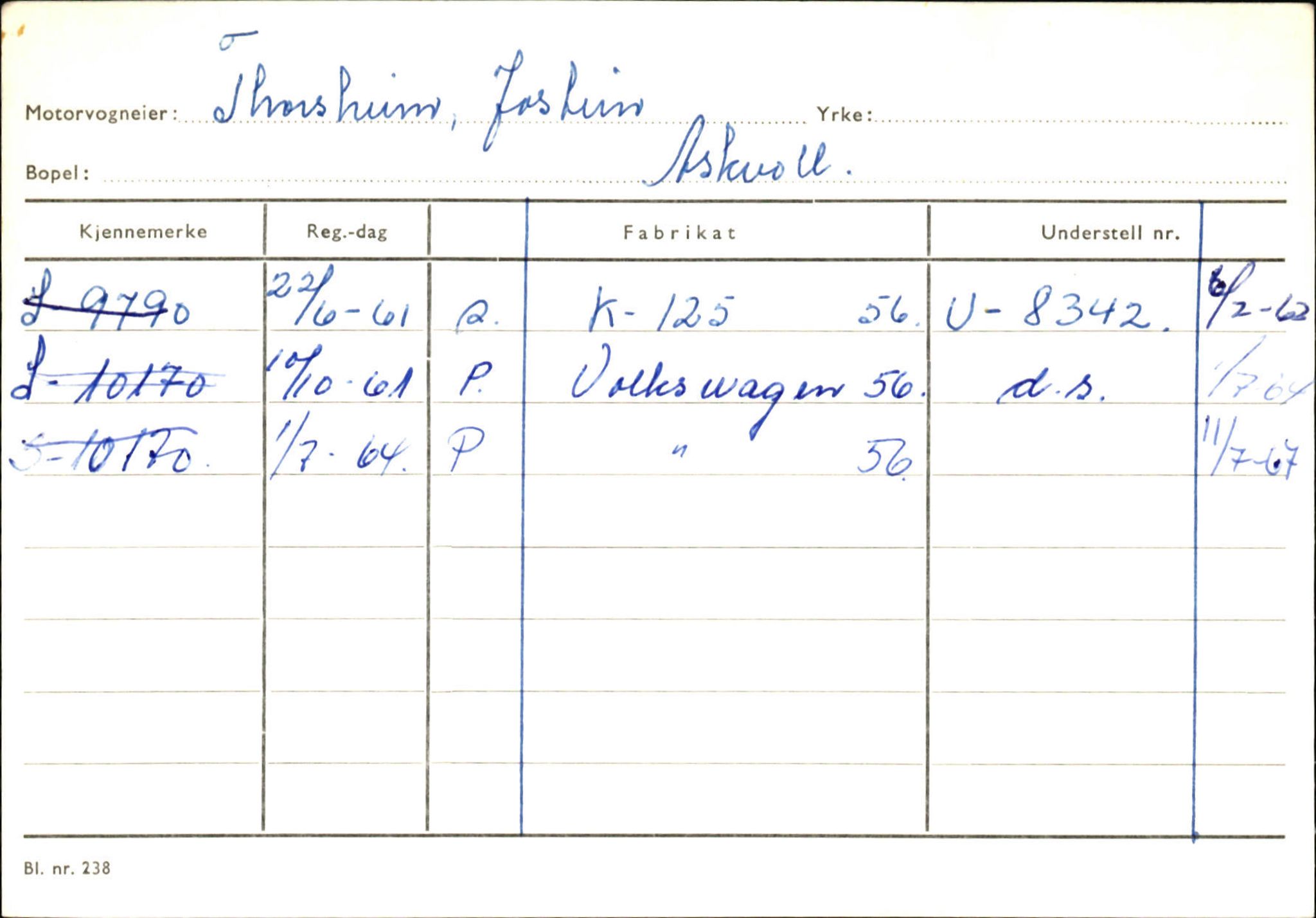 Statens vegvesen, Sogn og Fjordane vegkontor, SAB/A-5301/4/F/L0132: Eigarregister Askvoll A-Å. Balestrand A-Å, 1945-1975, p. 1338