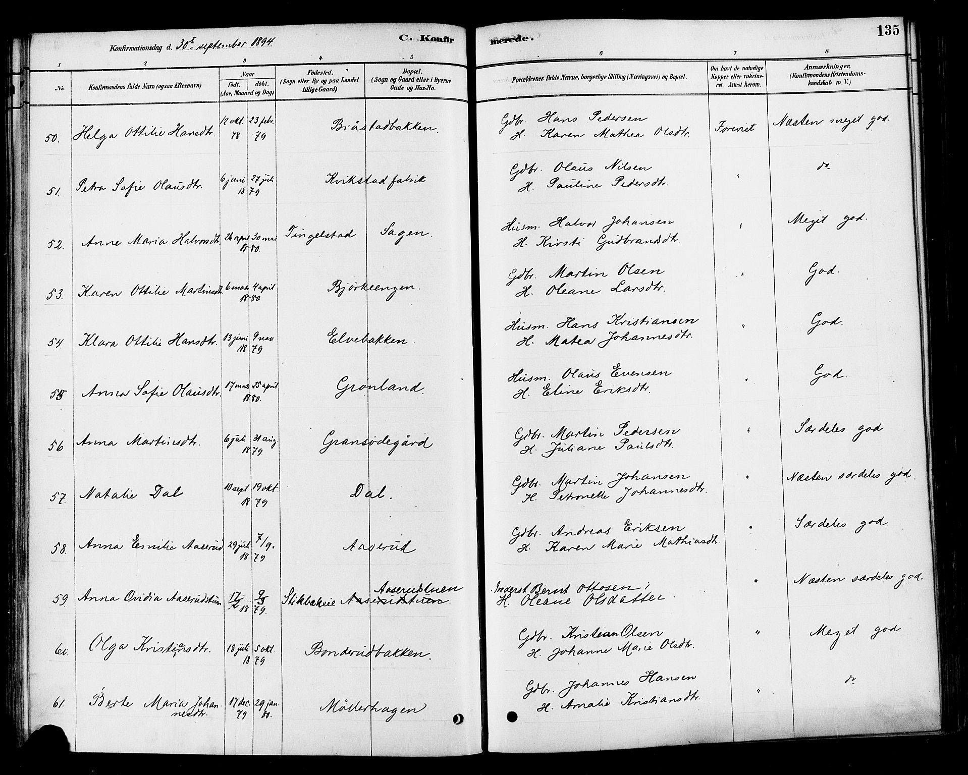 Vestre Toten prestekontor, AV/SAH-PREST-108/H/Ha/Haa/L0010: Parish register (official) no. 10, 1878-1894, p. 135