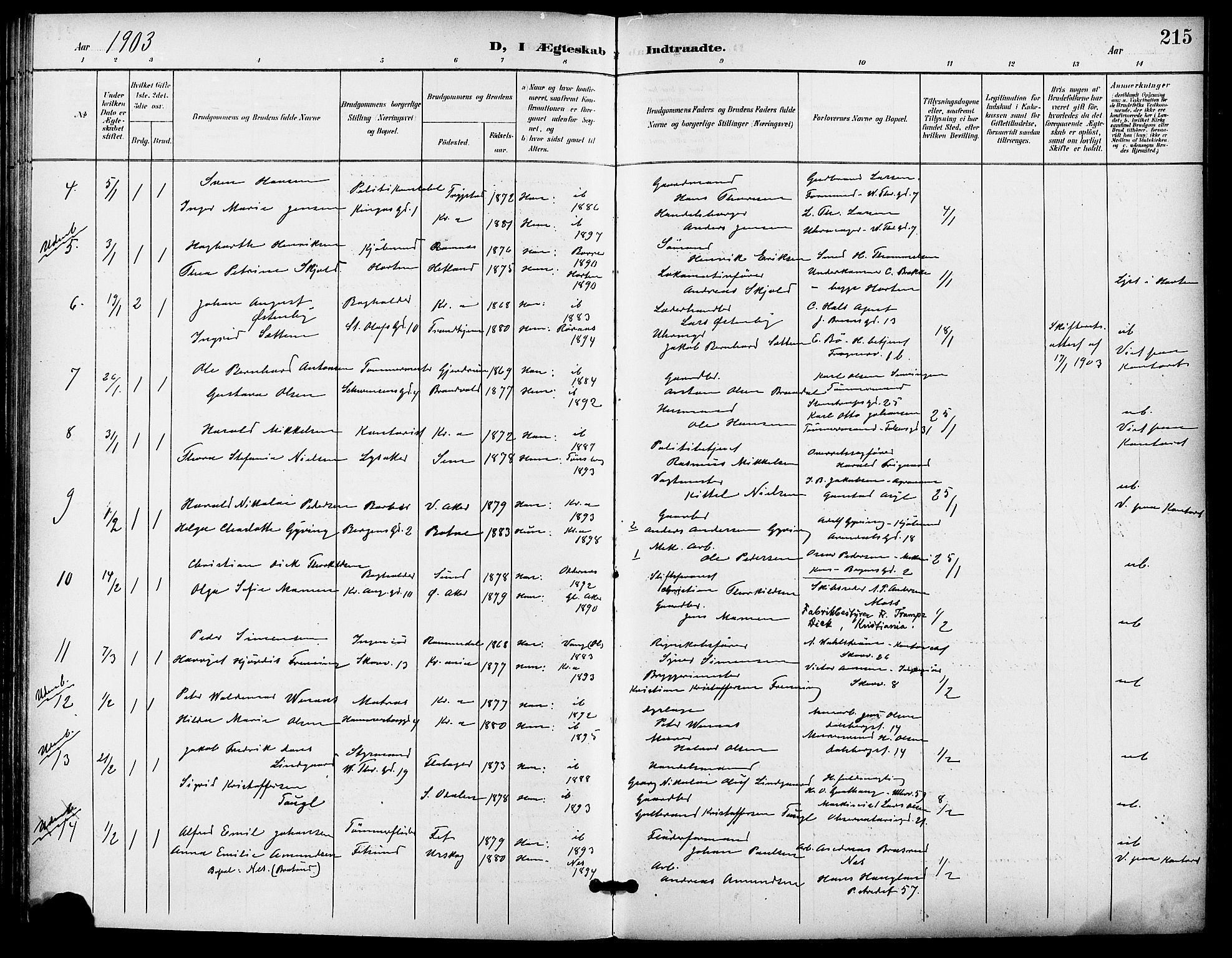 Gamle Aker prestekontor Kirkebøker, AV/SAO-A-10617a/F/L0012: Parish register (official) no. 12, 1898-1910, p. 215