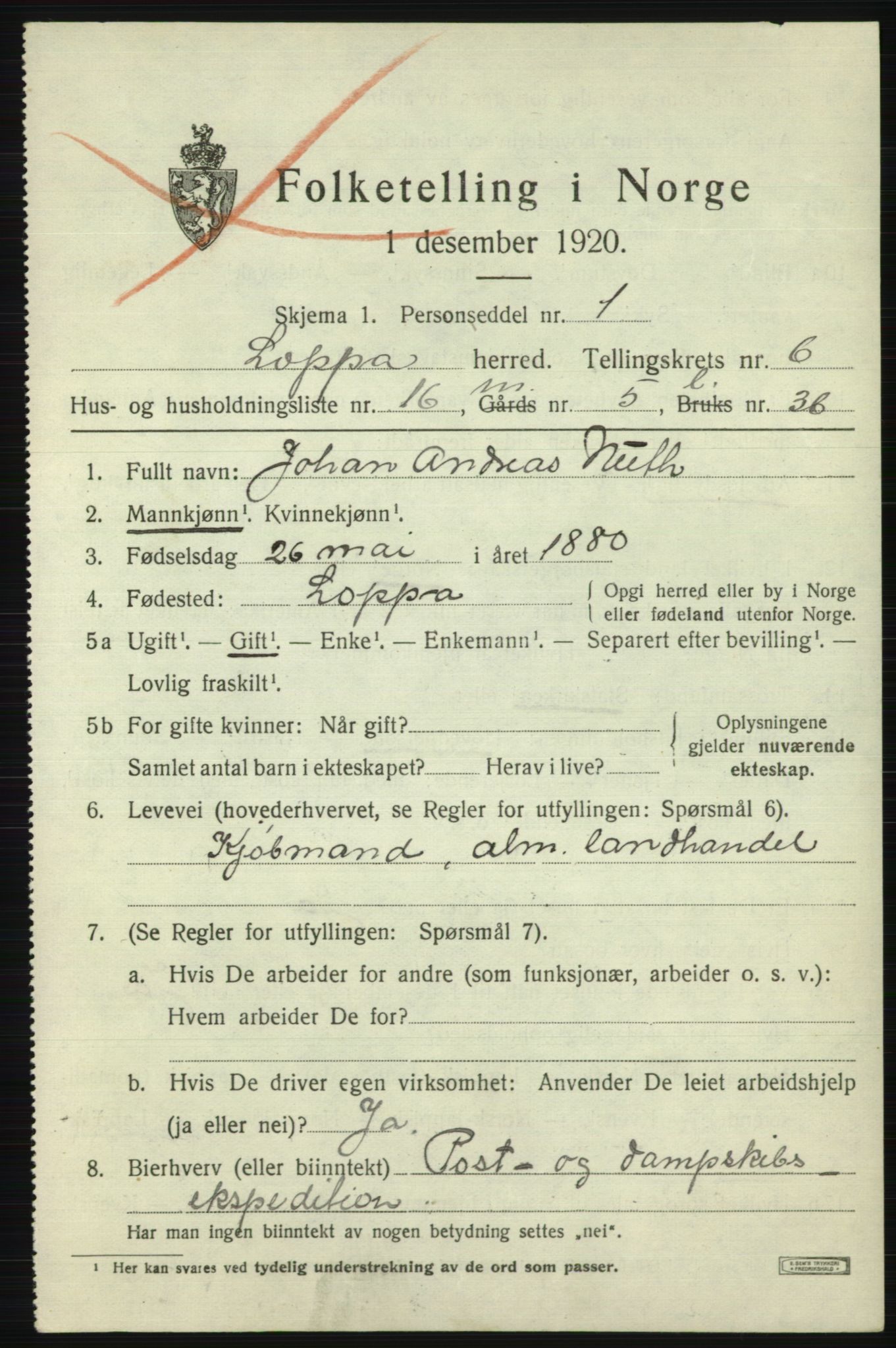 SATØ, 1920 census for Loppa, 1920, p. 2710
