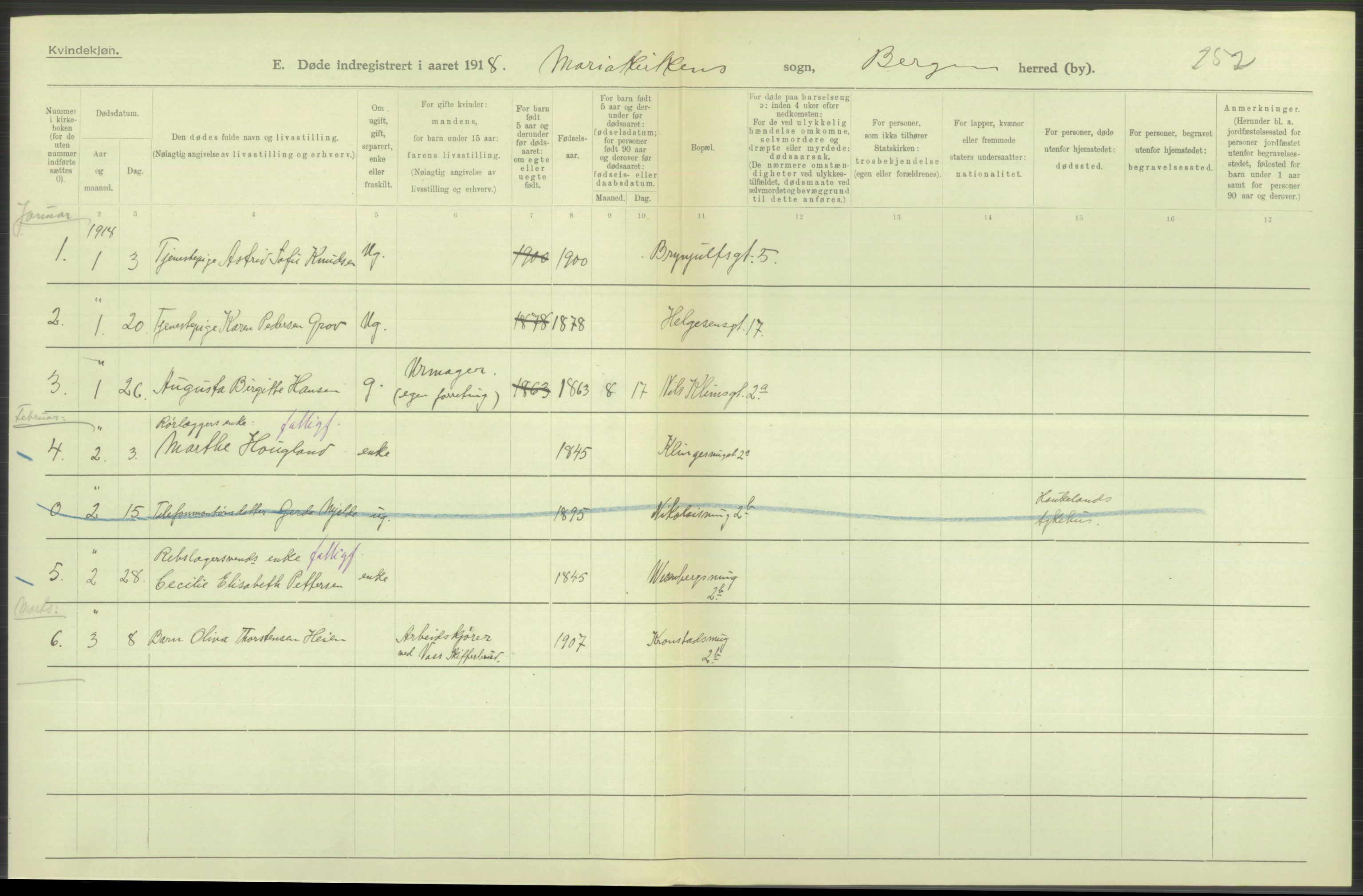 Statistisk sentralbyrå, Sosiodemografiske emner, Befolkning, RA/S-2228/D/Df/Dfb/Dfbh/L0039: Bergen: Døde., 1918, p. 334