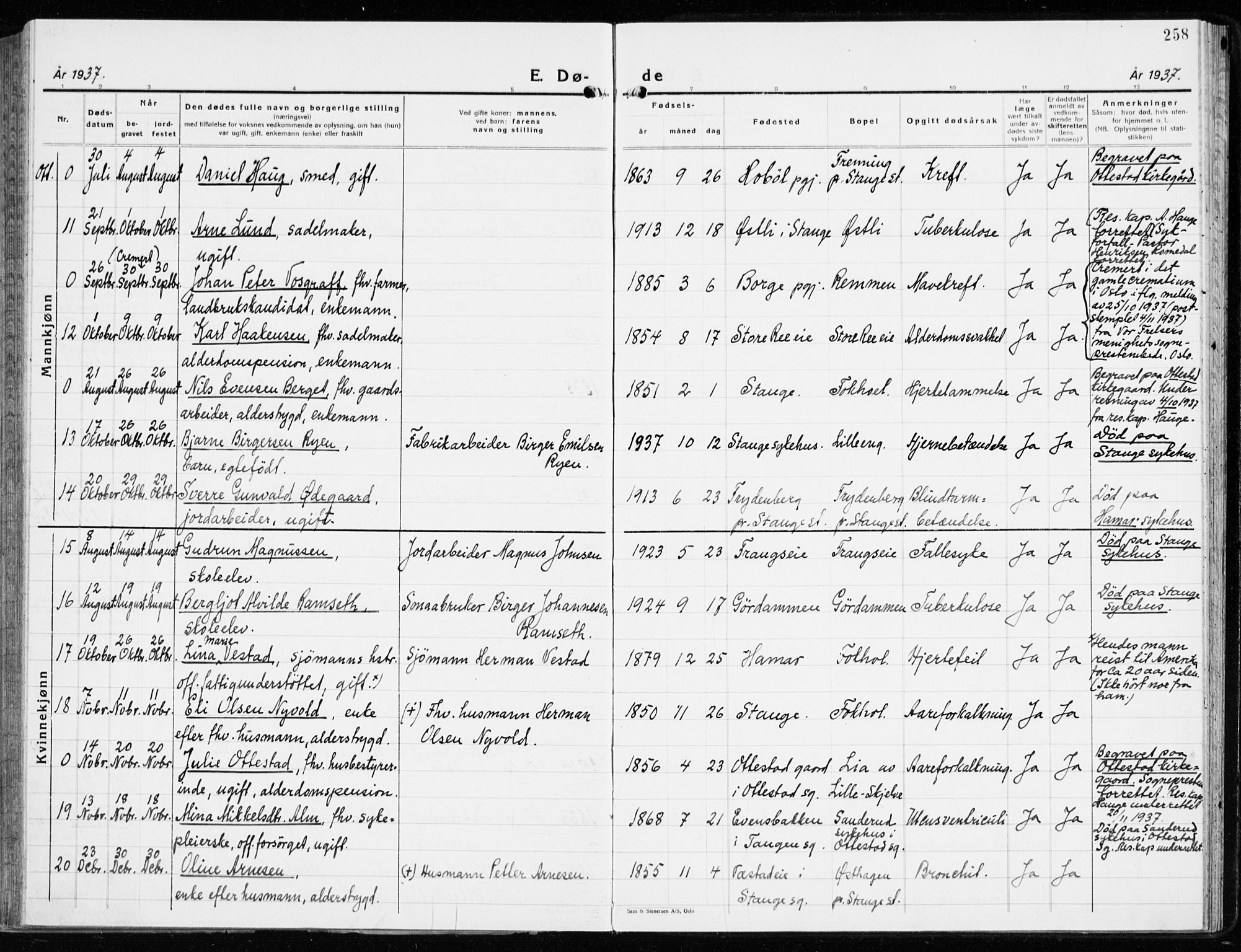 Stange prestekontor, AV/SAH-PREST-002/K/L0027: Parish register (official) no. 27, 1937-1947, p. 258