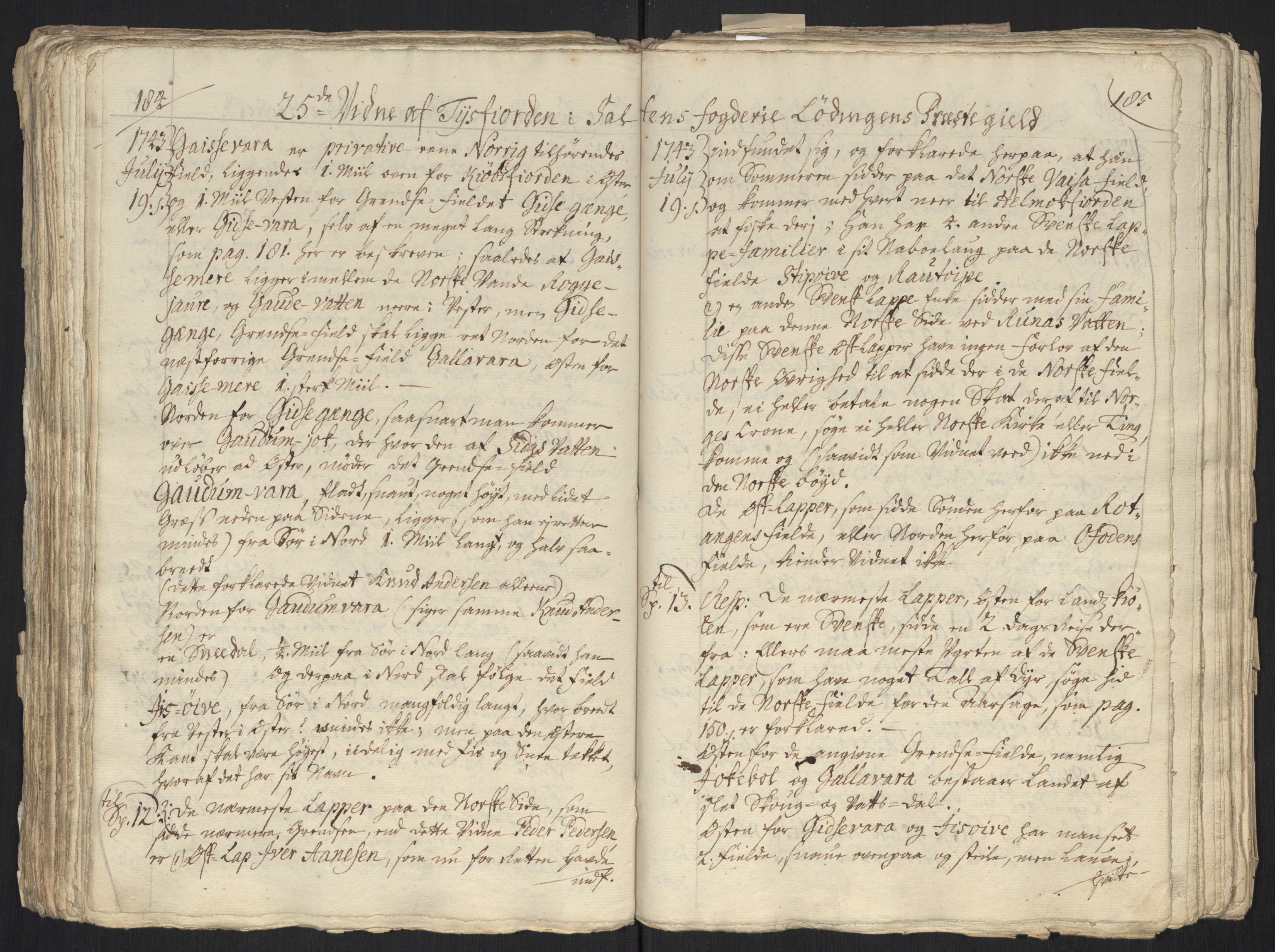 Danske Kanselli, Grensearkivet, AV/RA-EA-4062/F/L0011a/0001: Volum XXIII-XXVIa / Vol. XXIII: Major Schnitlers grenseeksaminasjonsprotokoll, 3. bind, 1743, p. 184-185