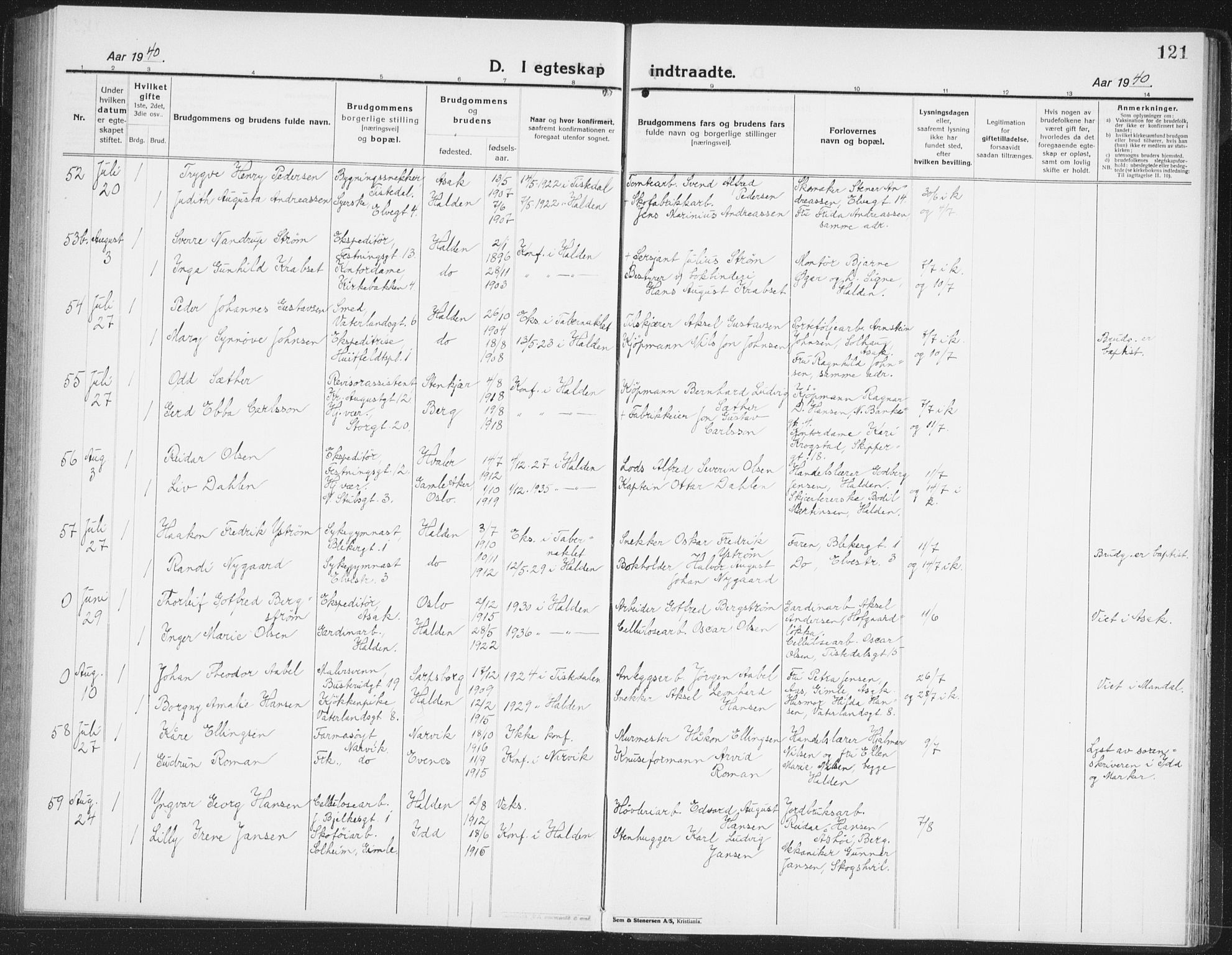 Halden prestekontor Kirkebøker, AV/SAO-A-10909/G/Ga/L0014: Parish register (copy) no. 14, 1925-1943, p. 121