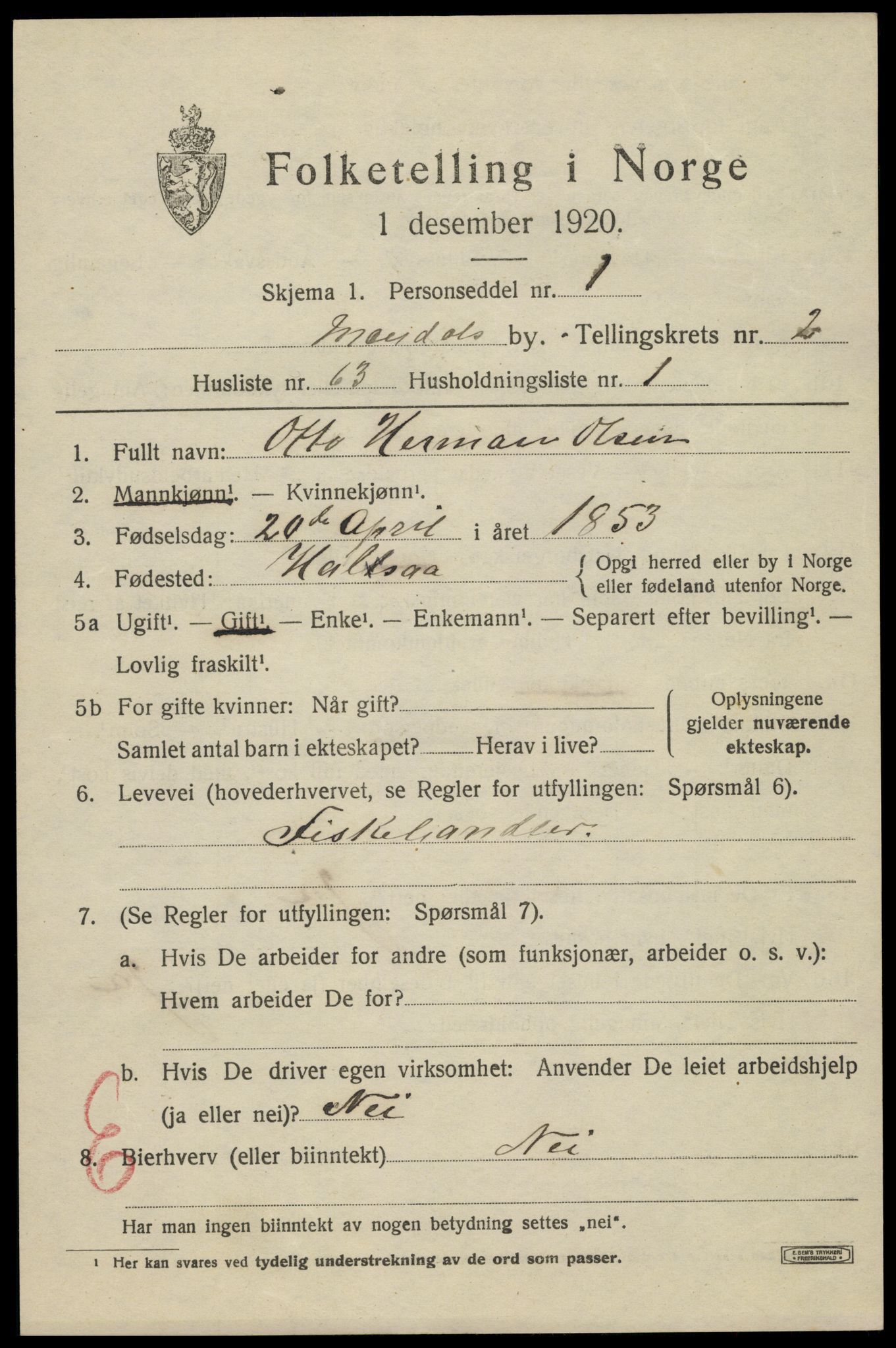 SAK, 1920 census for Mandal, 1920, p. 4789