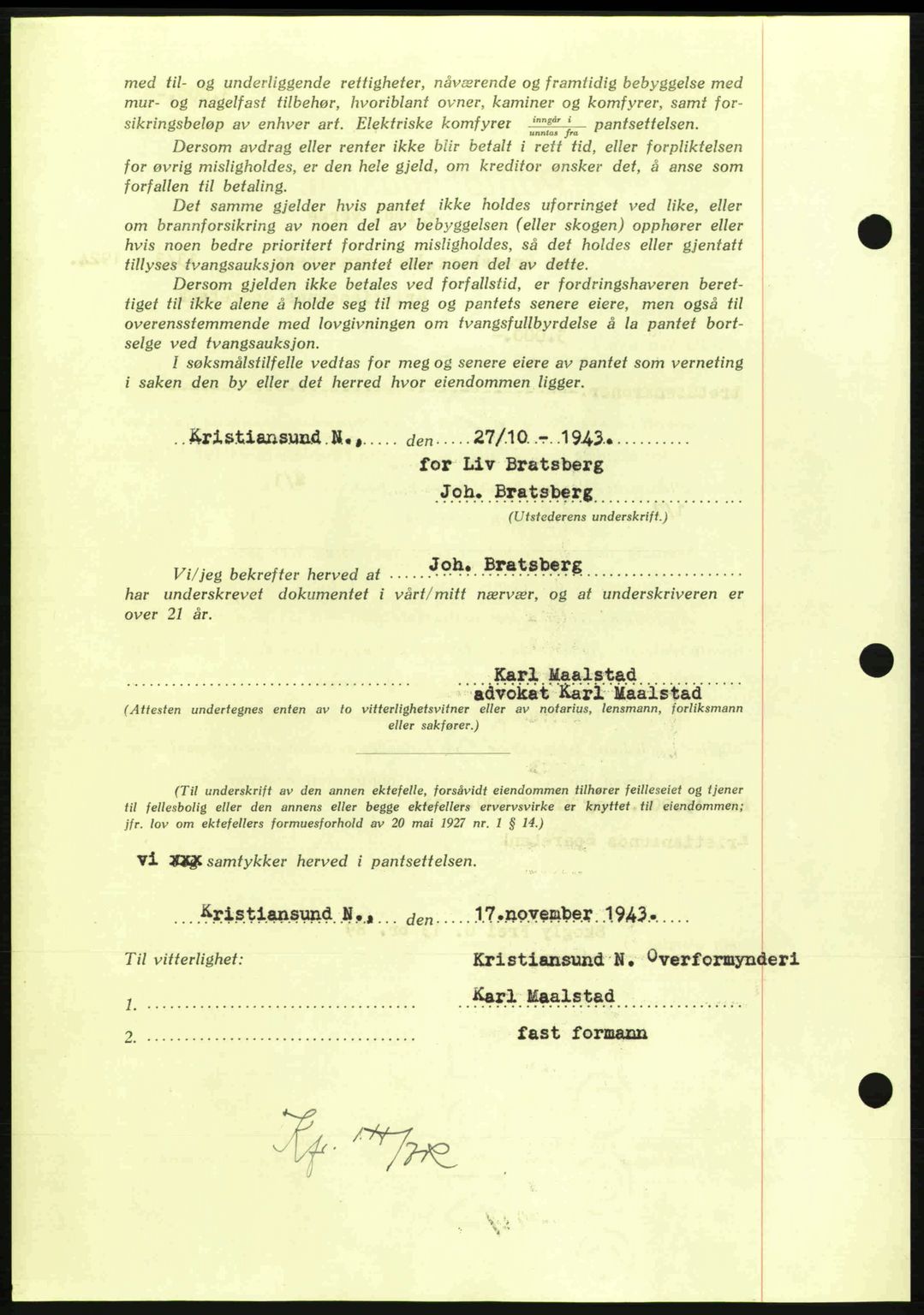 Nordmøre sorenskriveri, AV/SAT-A-4132/1/2/2Ca: Mortgage book no. B91, 1943-1944, Diary no: : 2520/1943