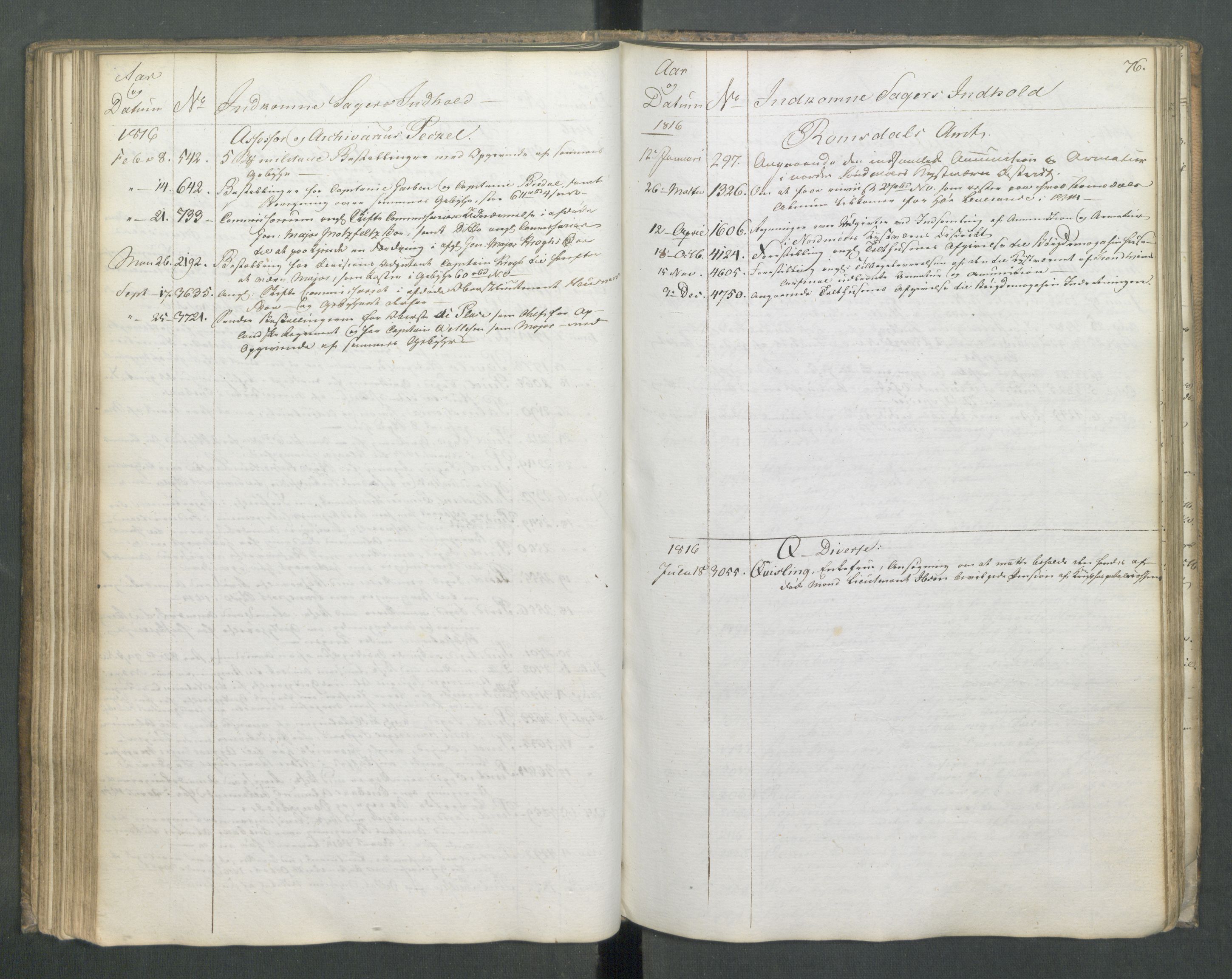 Armédepartementet, RA/RAFA-3493/C/Ca/L0010: 6. Departements Register Indg., 1816, p. 76