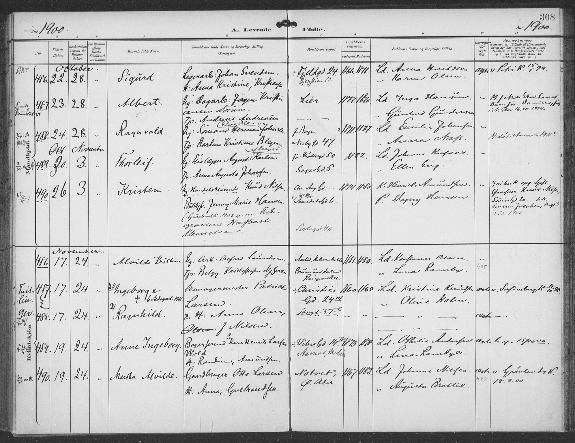 Rikshospitalet prestekontor Kirkebøker, SAO/A-10309b/F/L0011: Parish register (official) no. 11, 1898-1900, p. 308