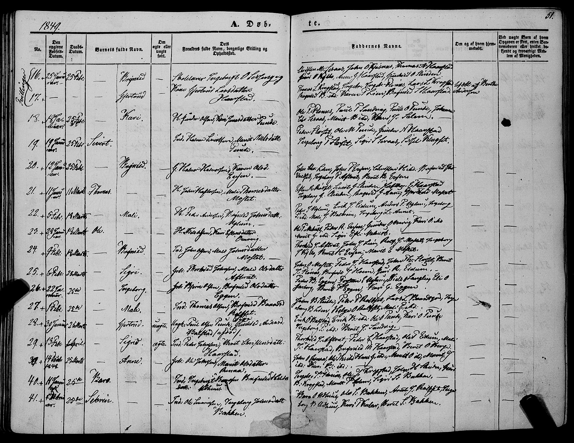 Ministerialprotokoller, klokkerbøker og fødselsregistre - Sør-Trøndelag, SAT/A-1456/695/L1145: Parish register (official) no. 695A06 /1, 1843-1859, p. 51