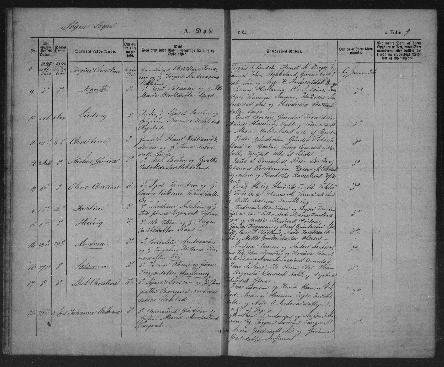 Søgne sokneprestkontor, AV/SAK-1111-0037/F/Fa/Fab/L0009: Parish register (official) no. A 9, 1838-1853, p. 9