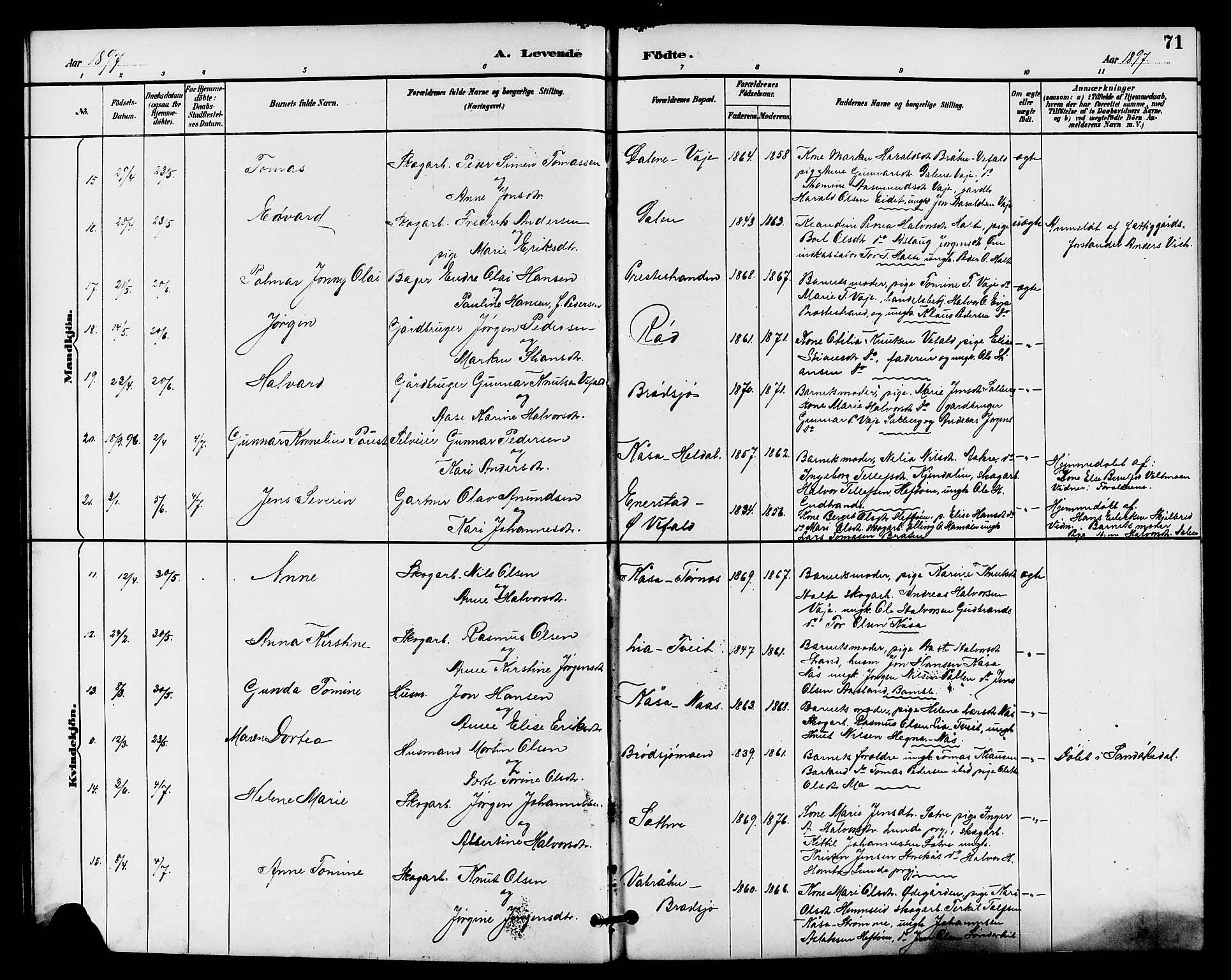 Drangedal kirkebøker, AV/SAKO-A-258/G/Ga/L0003: Parish register (copy) no. I 3, 1887-1906, p. 71