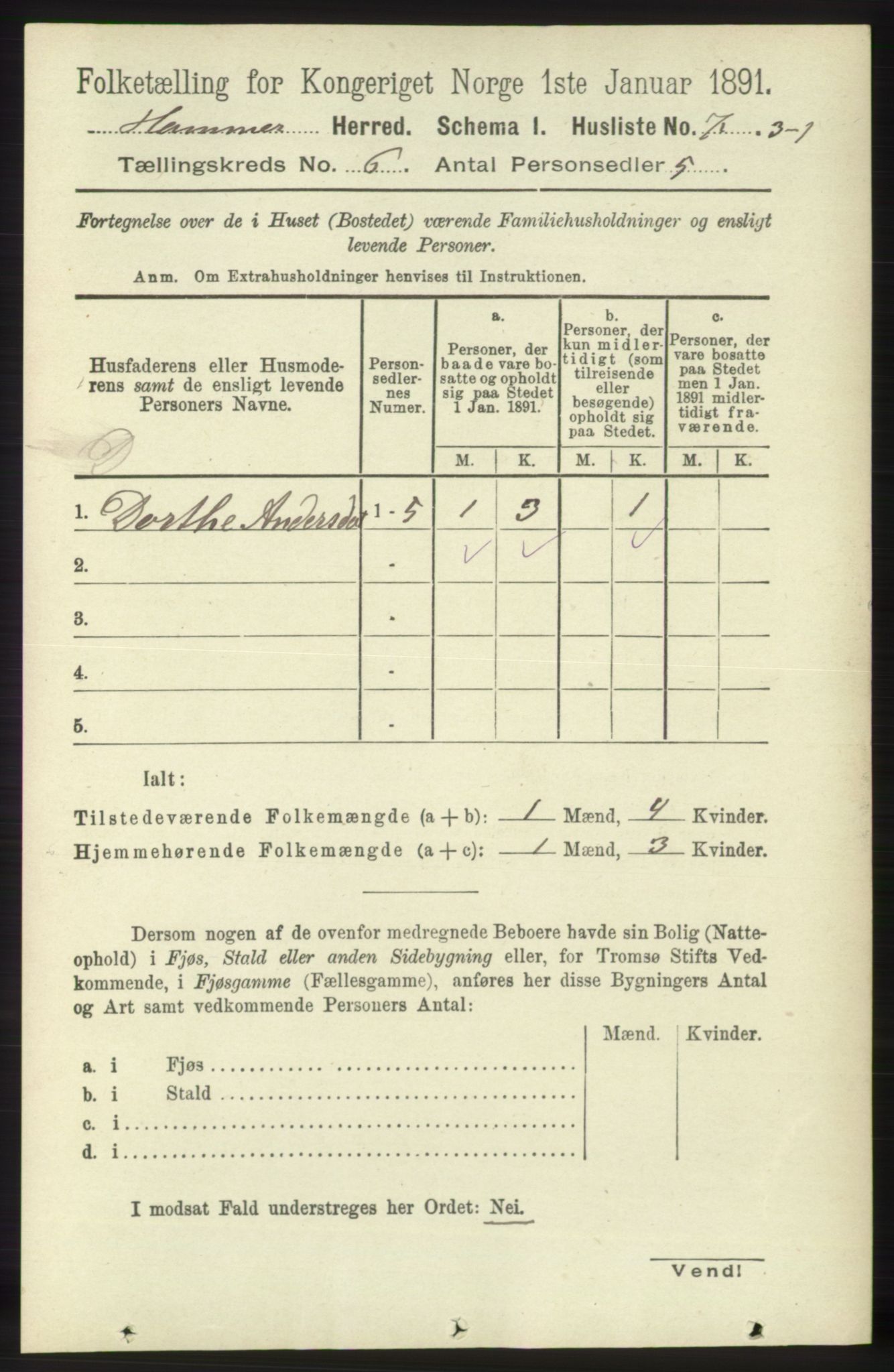 RA, 1891 census for 1254 Hamre, 1891, p. 1526