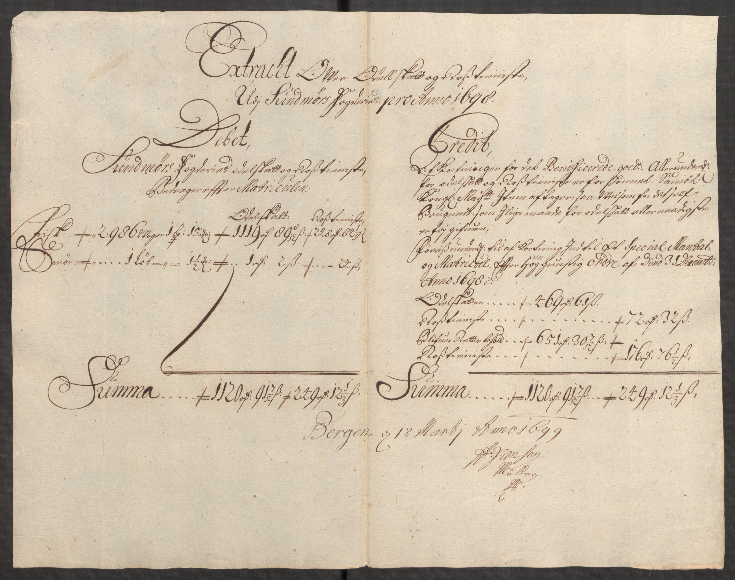 Rentekammeret inntil 1814, Reviderte regnskaper, Fogderegnskap, RA/EA-4092/R54/L3556: Fogderegnskap Sunnmøre, 1696-1698, p. 373