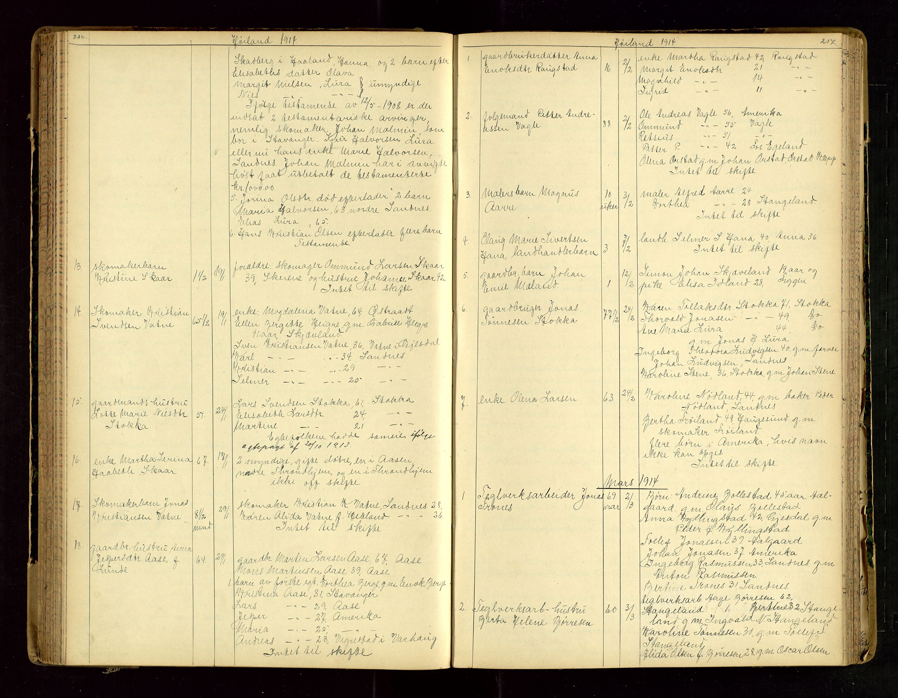 Jæren sorenskriveri, AV/SAST-A-100310/01/5/52/52B/L0003: DØDSFALLPROTOKOLL, 1910-1916, p. 216-217