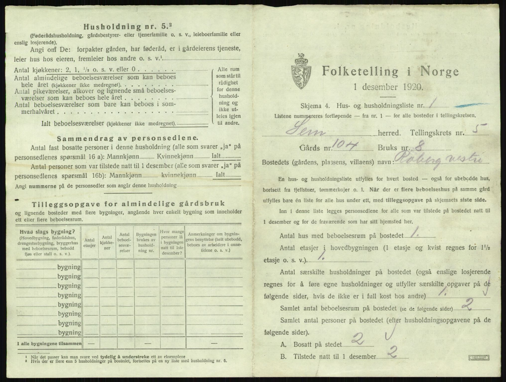 SAKO, 1920 census for Sem, 1920, p. 894