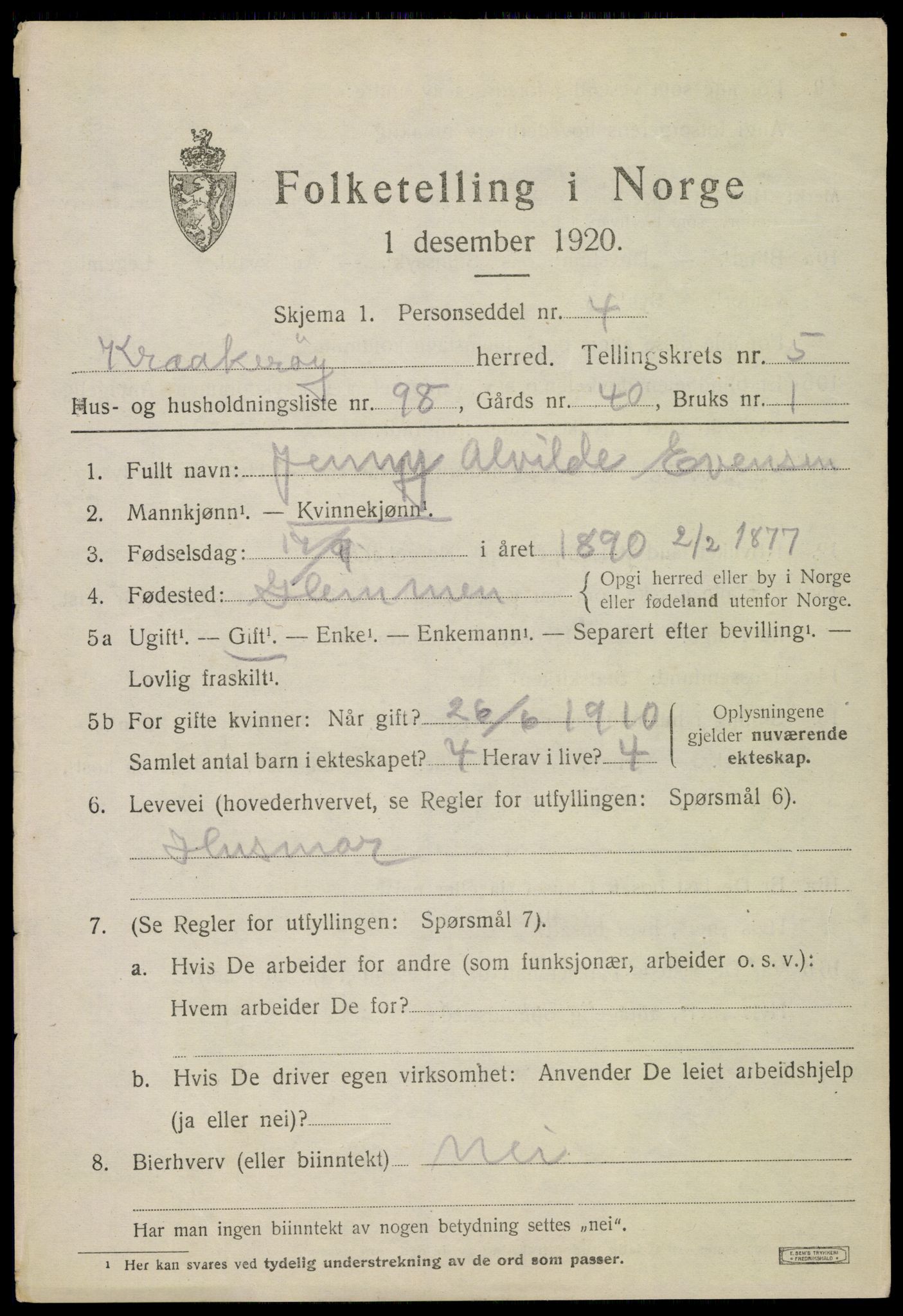 SAO, 1920 census for Kråkerøy, 1920, p. 7504