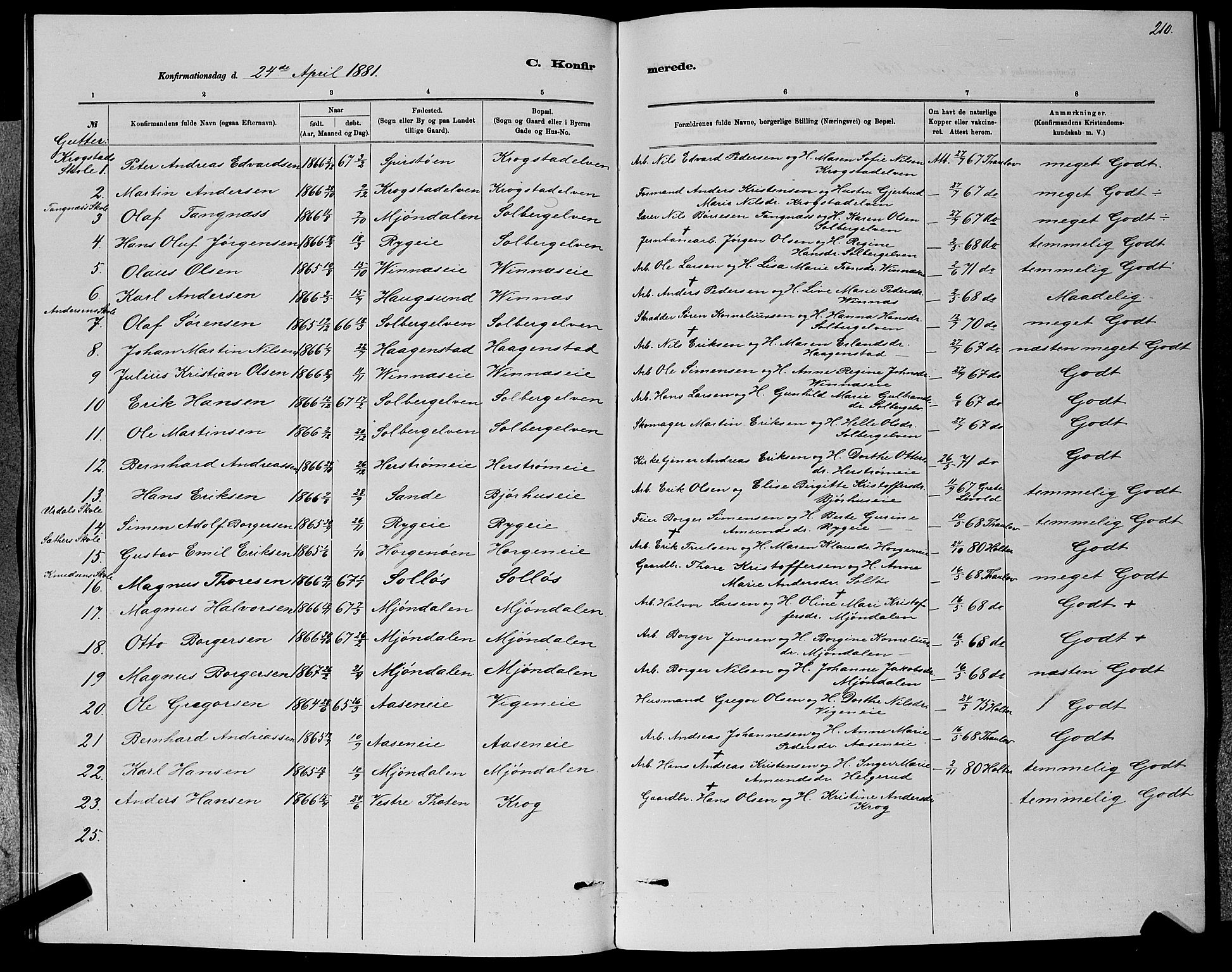 Nedre Eiker kirkebøker, AV/SAKO-A-612/G/Ga/L0002: Parish register (copy) no. 2, 1880-1896, p. 210