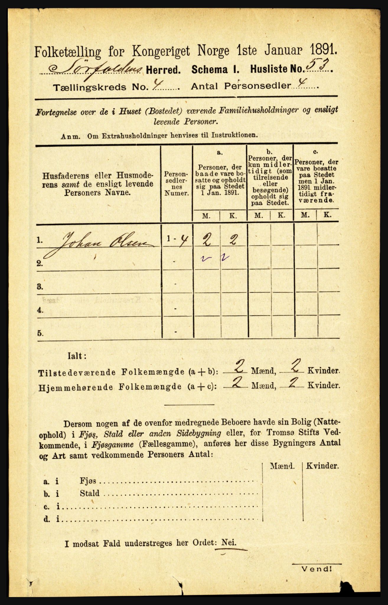 RA, 1891 census for 1845 Sørfold, 1891, p. 950