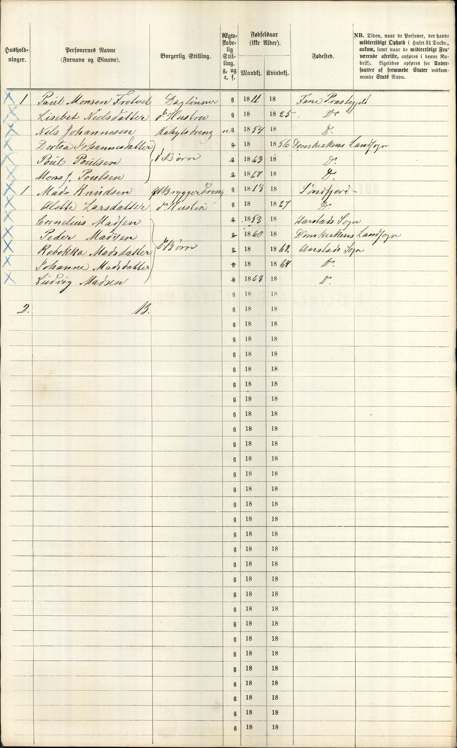 RA, 1870 census for 1301 Bergen, 1870