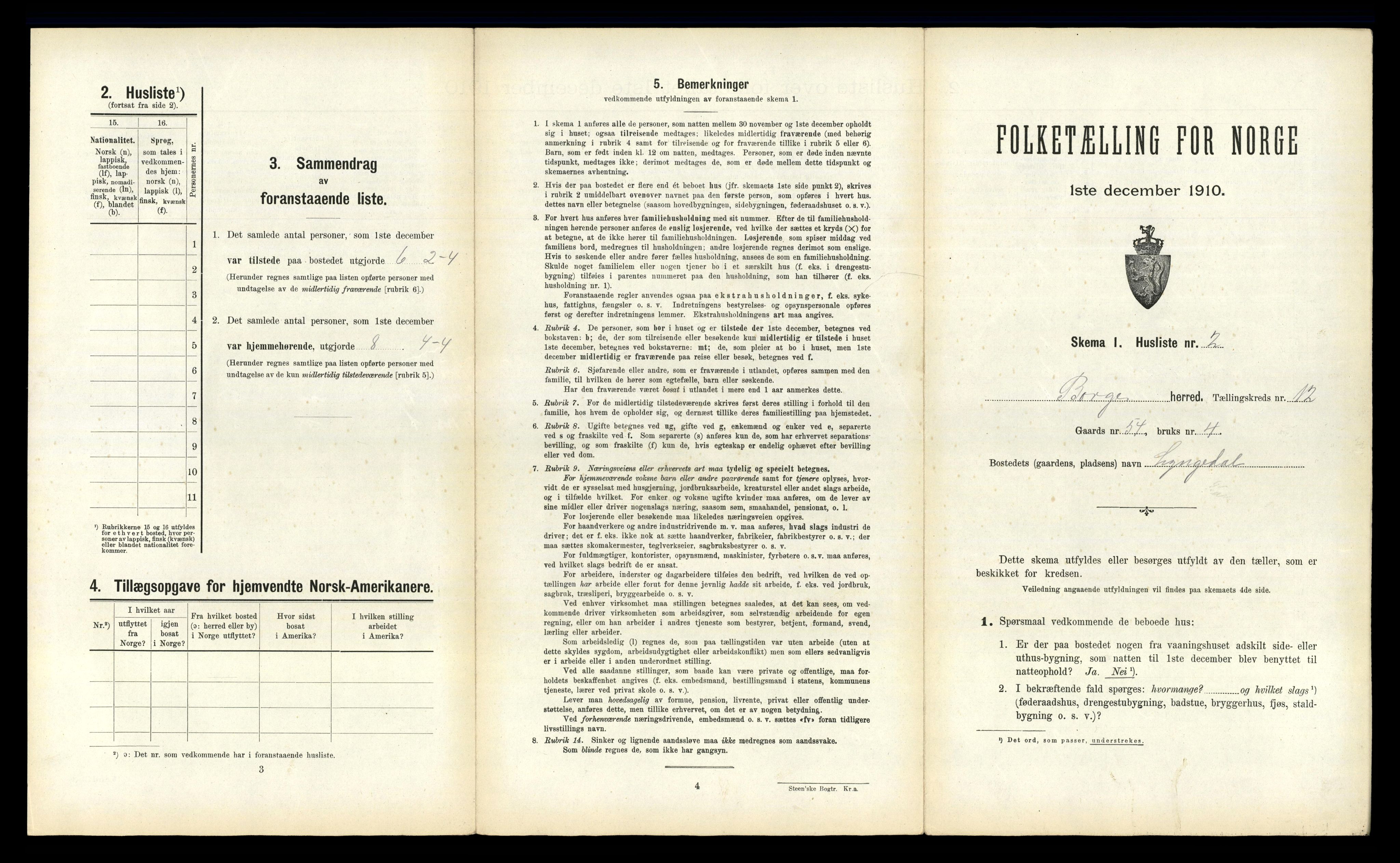 RA, 1910 census for Borge, 1910, p. 1203