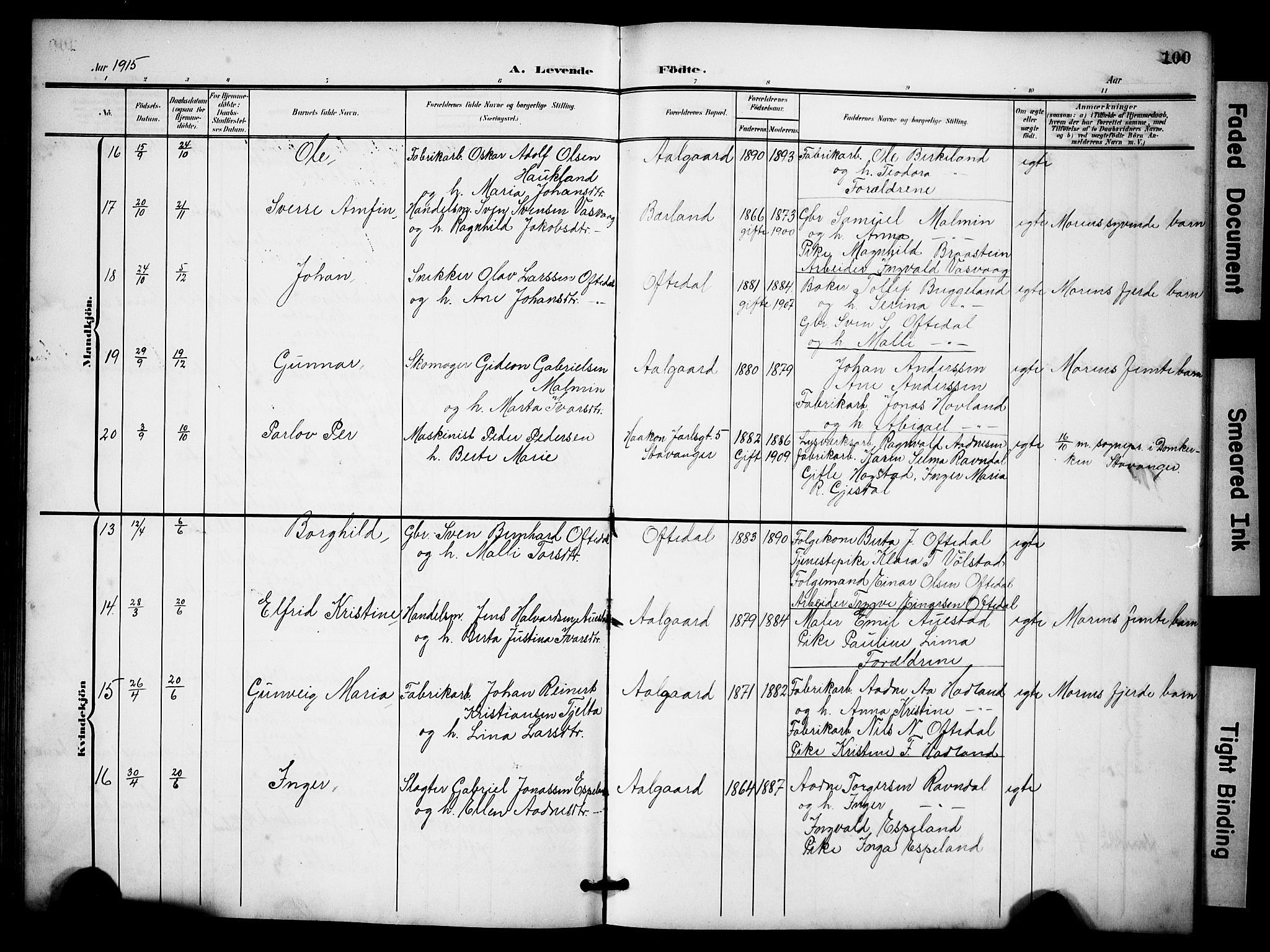 Lye sokneprestkontor, AV/SAST-A-101794/001/30BB/L0009: Parish register (copy) no. B 9, 1902-1923, p. 100