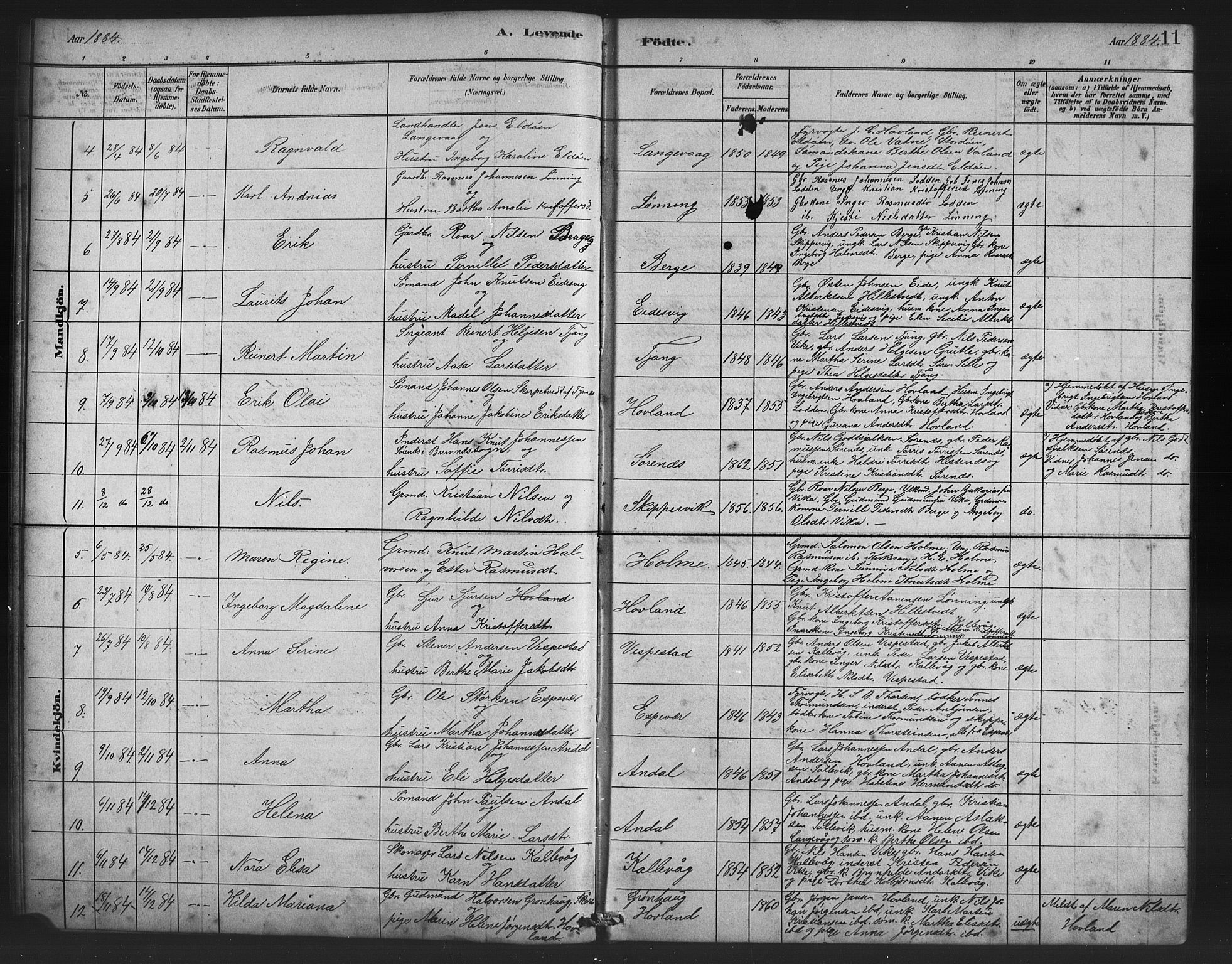 Finnås sokneprestembete, AV/SAB-A-99925/H/Ha/Haa/Haad/L0001: Parish register (official) no. D 1, 1880-1894, p. 11