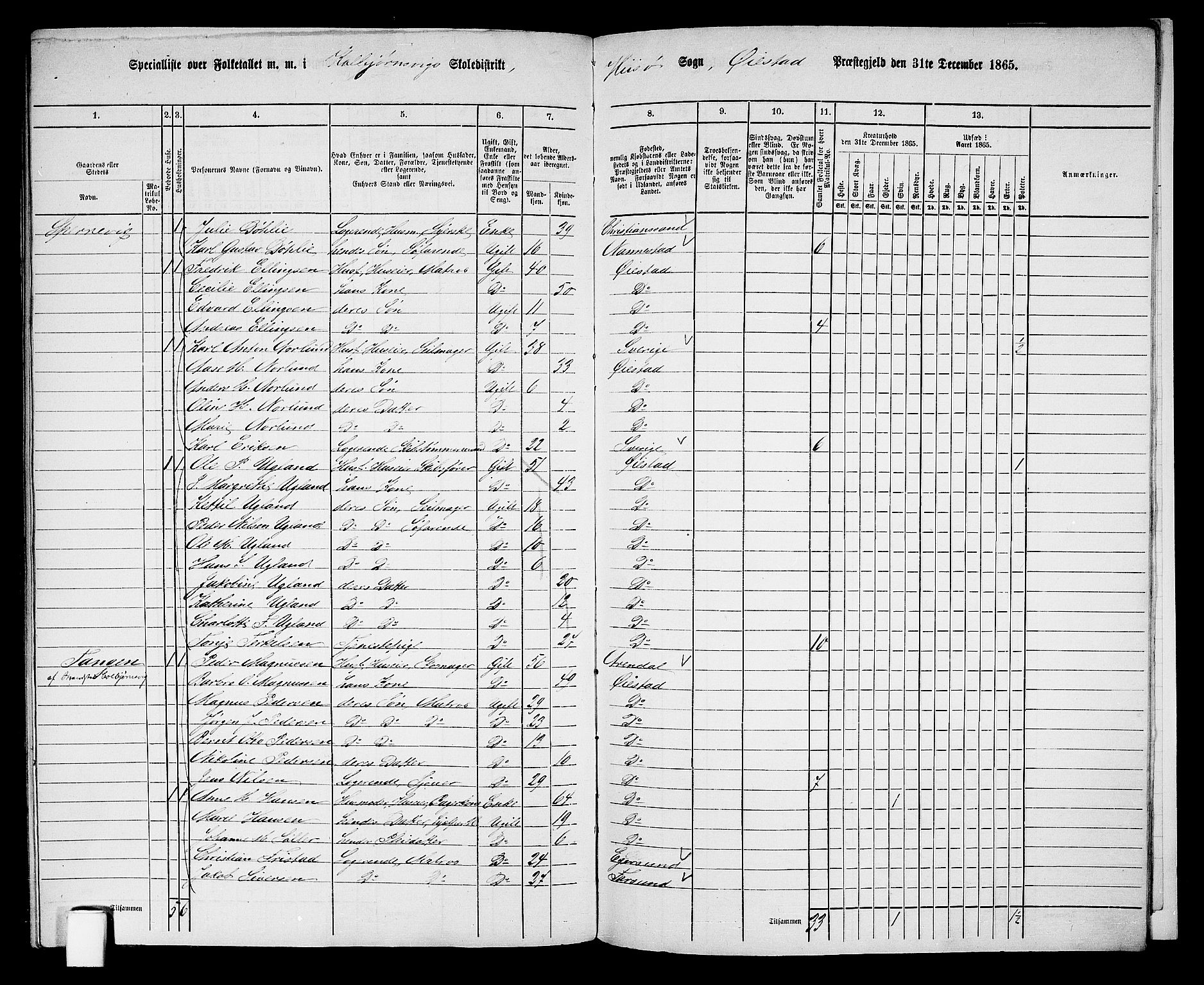 RA, 1865 census for Øyestad, 1865, p. 247