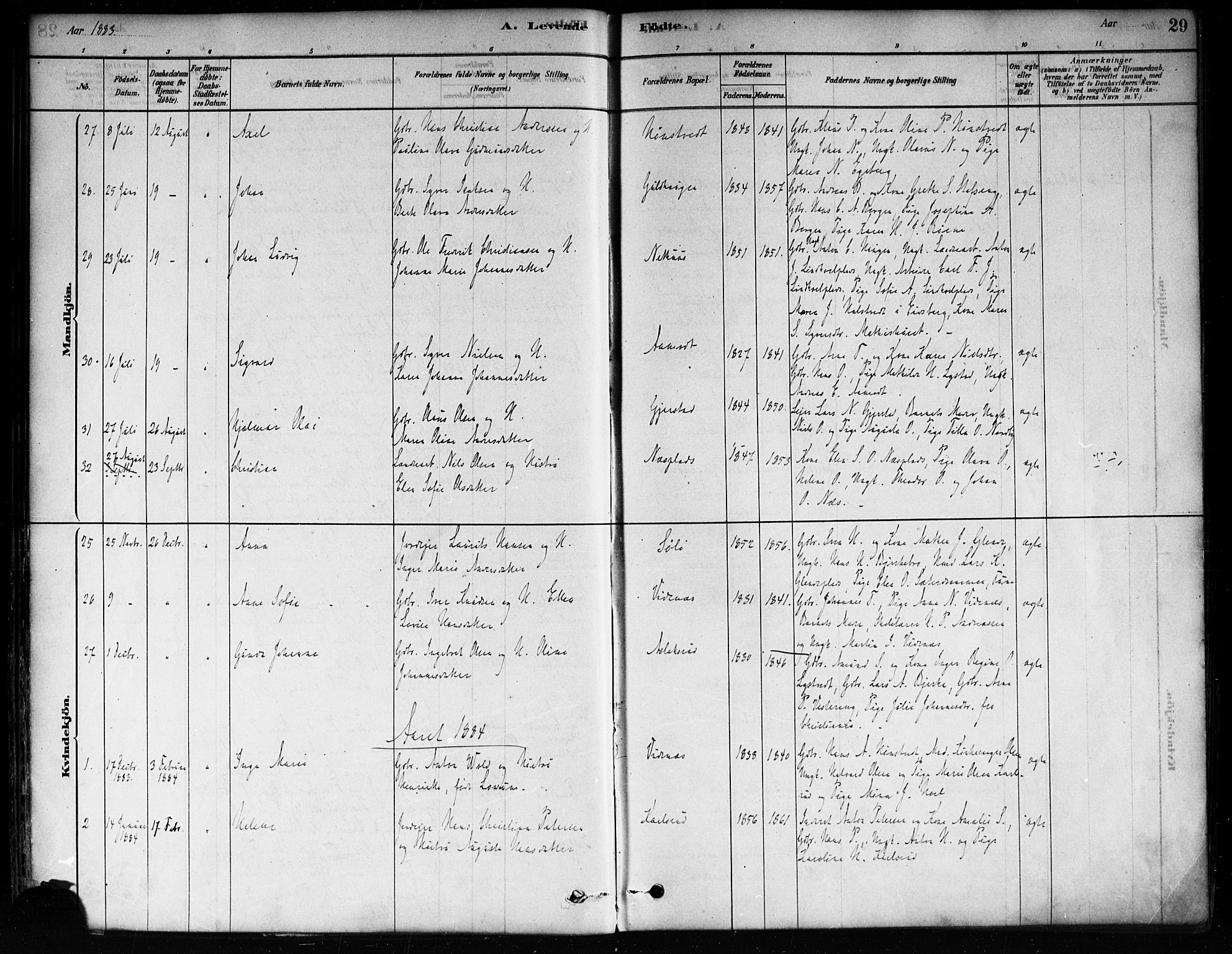 Skiptvet prestekontor Kirkebøker, SAO/A-20009/F/Fa/L0009: Parish register (official) no. 9, 1878-1900, p. 29